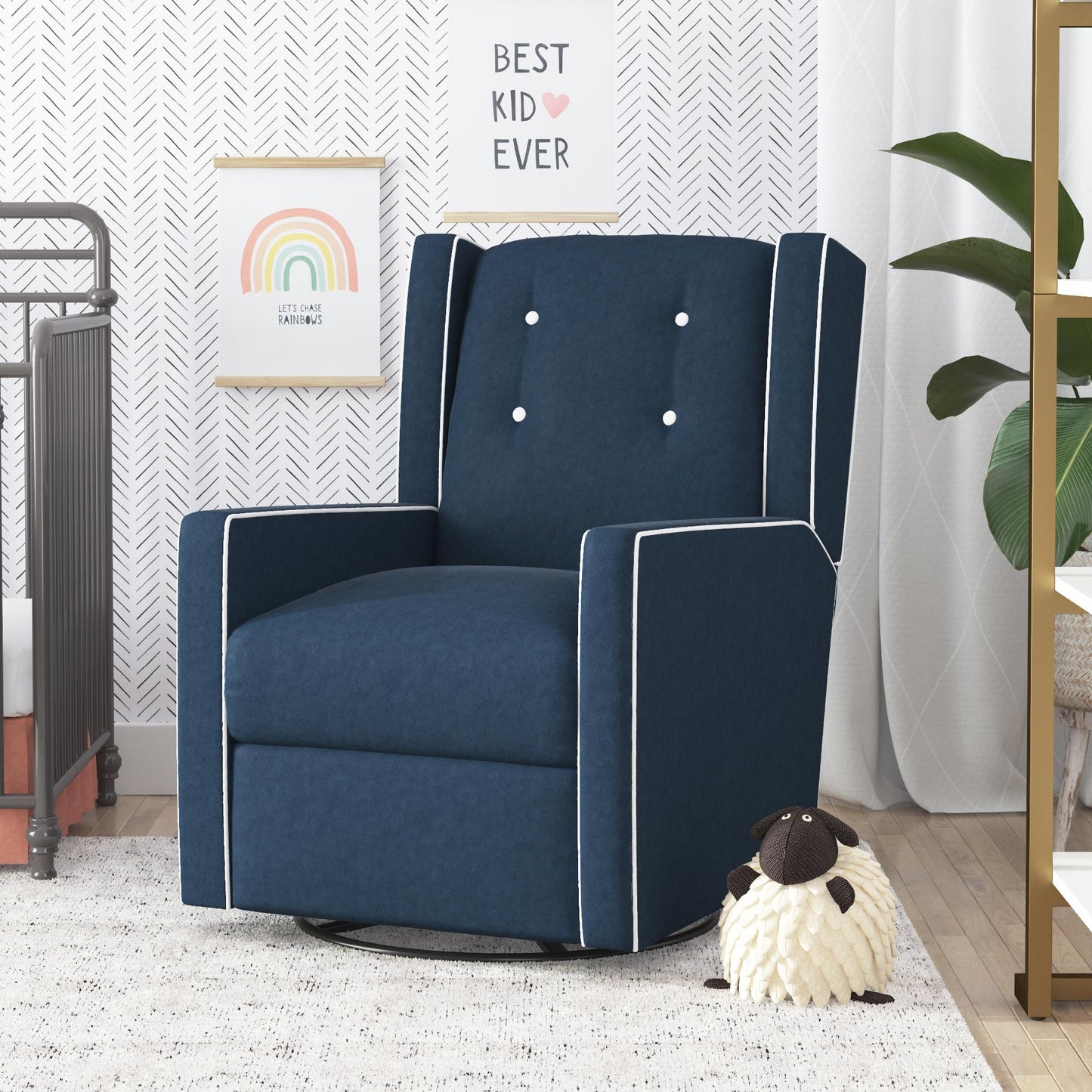 Mikayla Swivel Glider Recliner Chair Pocket Coil Seating - Blue