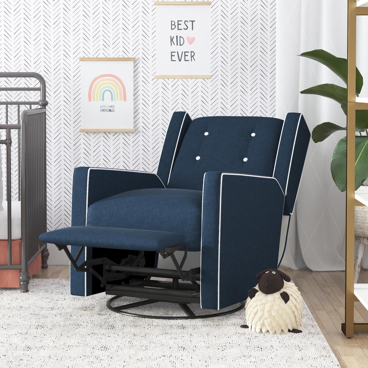 Mikayla Swivel Glider Recliner Chair Pocket Coil Seating - Blue
