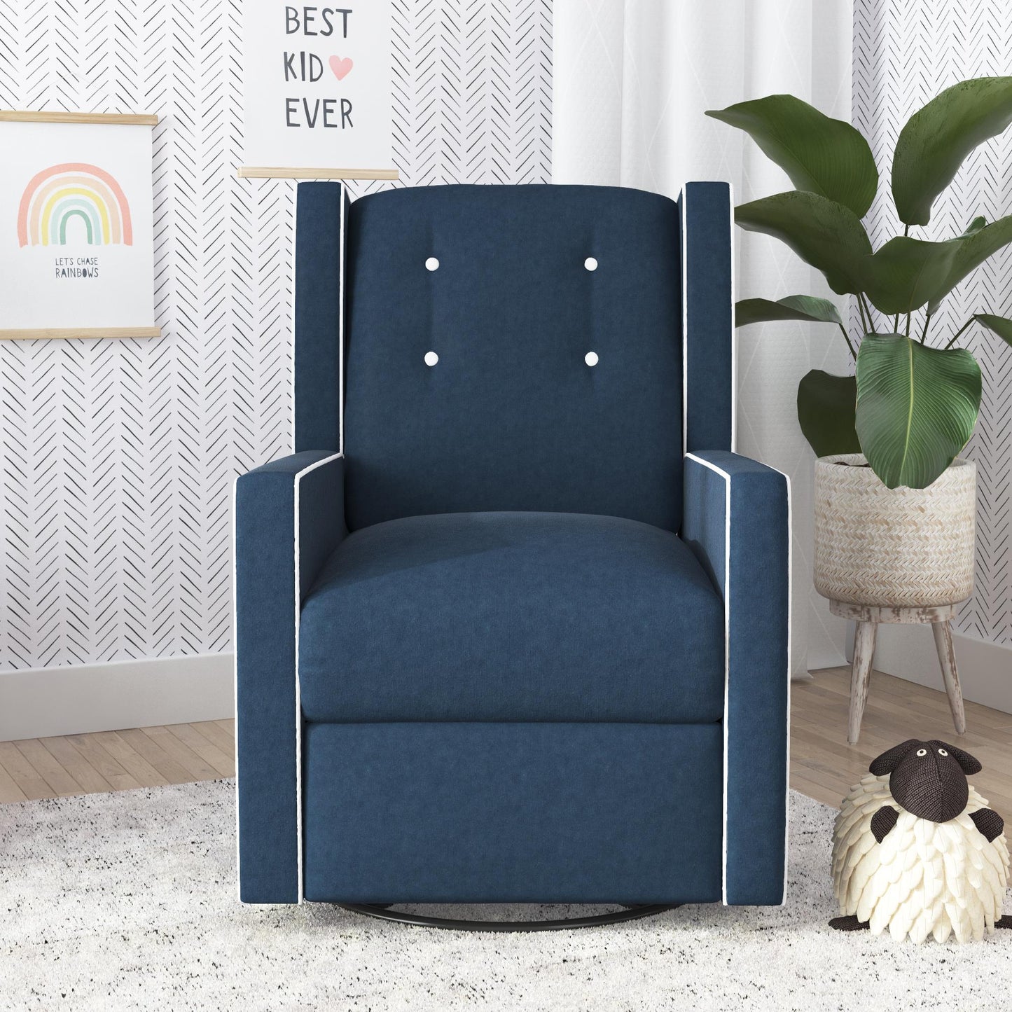 Mikayla Swivel Glider Recliner Chair Pocket Coil Seating - Blue