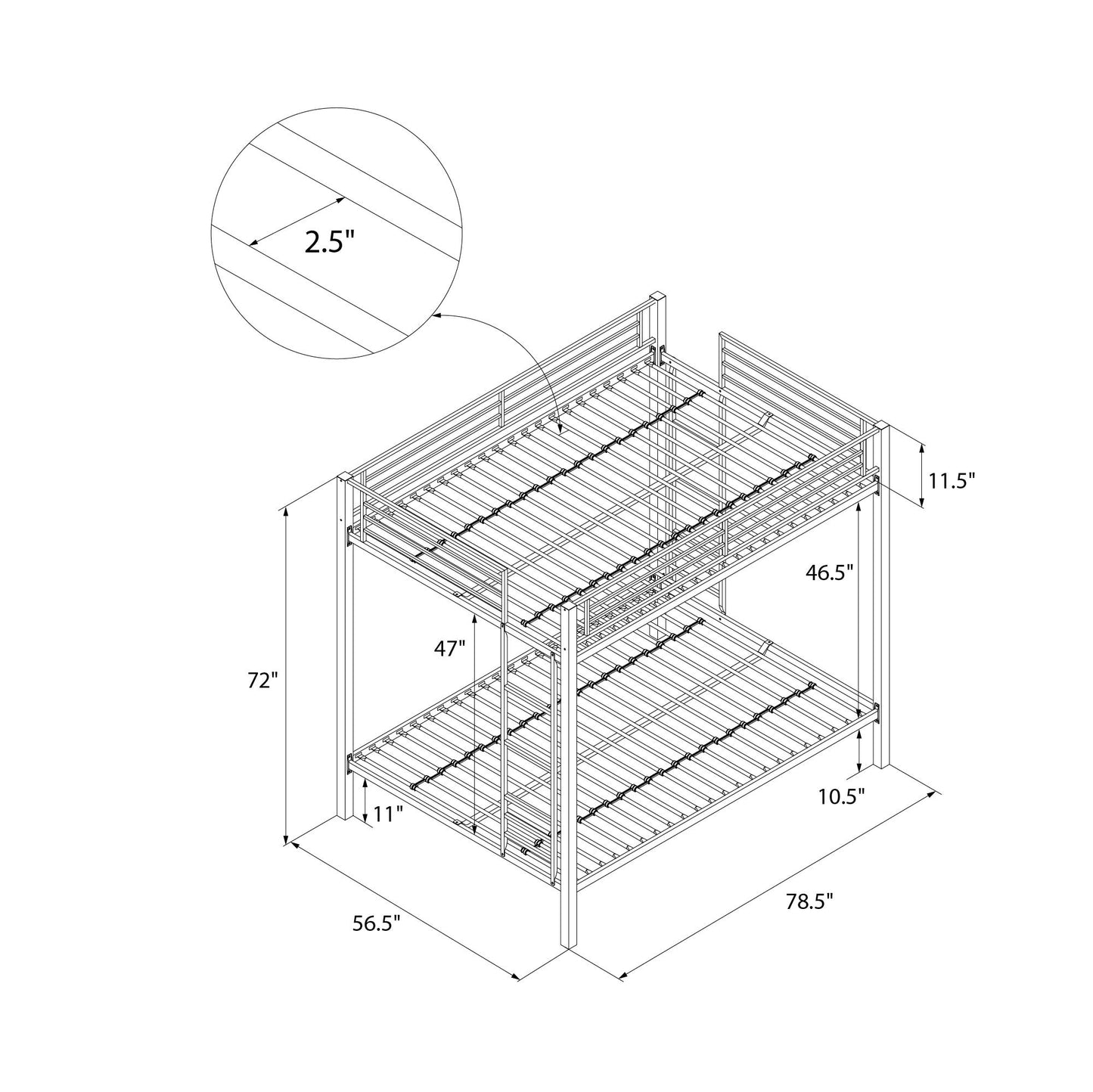 Full over Full Bunk Bed with Sturdy Metal Frame and Simple Design - Silver - Full-Over-Full