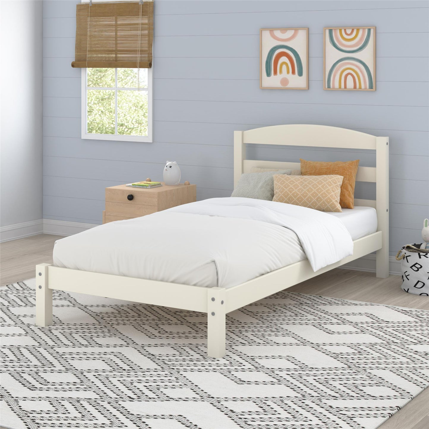 Braylon Twin Sized Wooden Bed Frame with Wood Slats - White