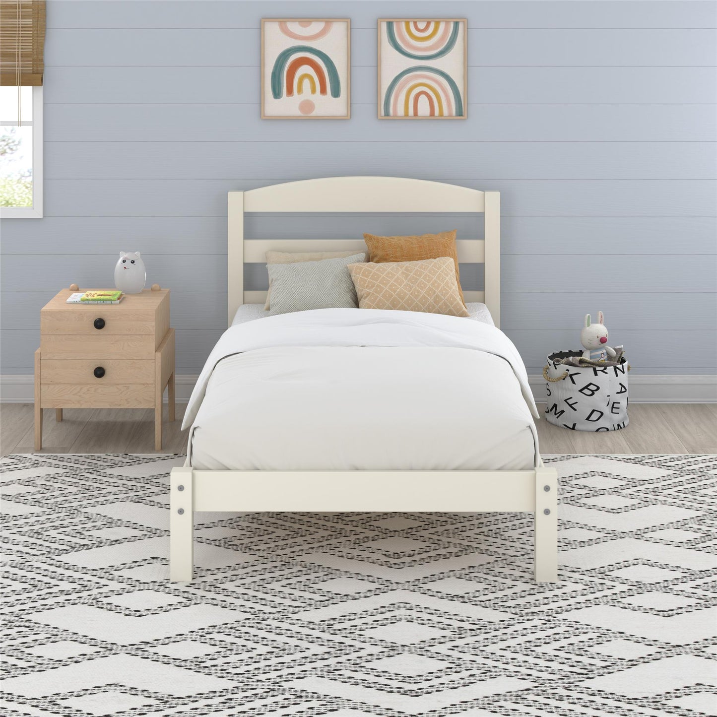 Braylon Twin Sized Wooden Bed Frame with Wood Slats - White