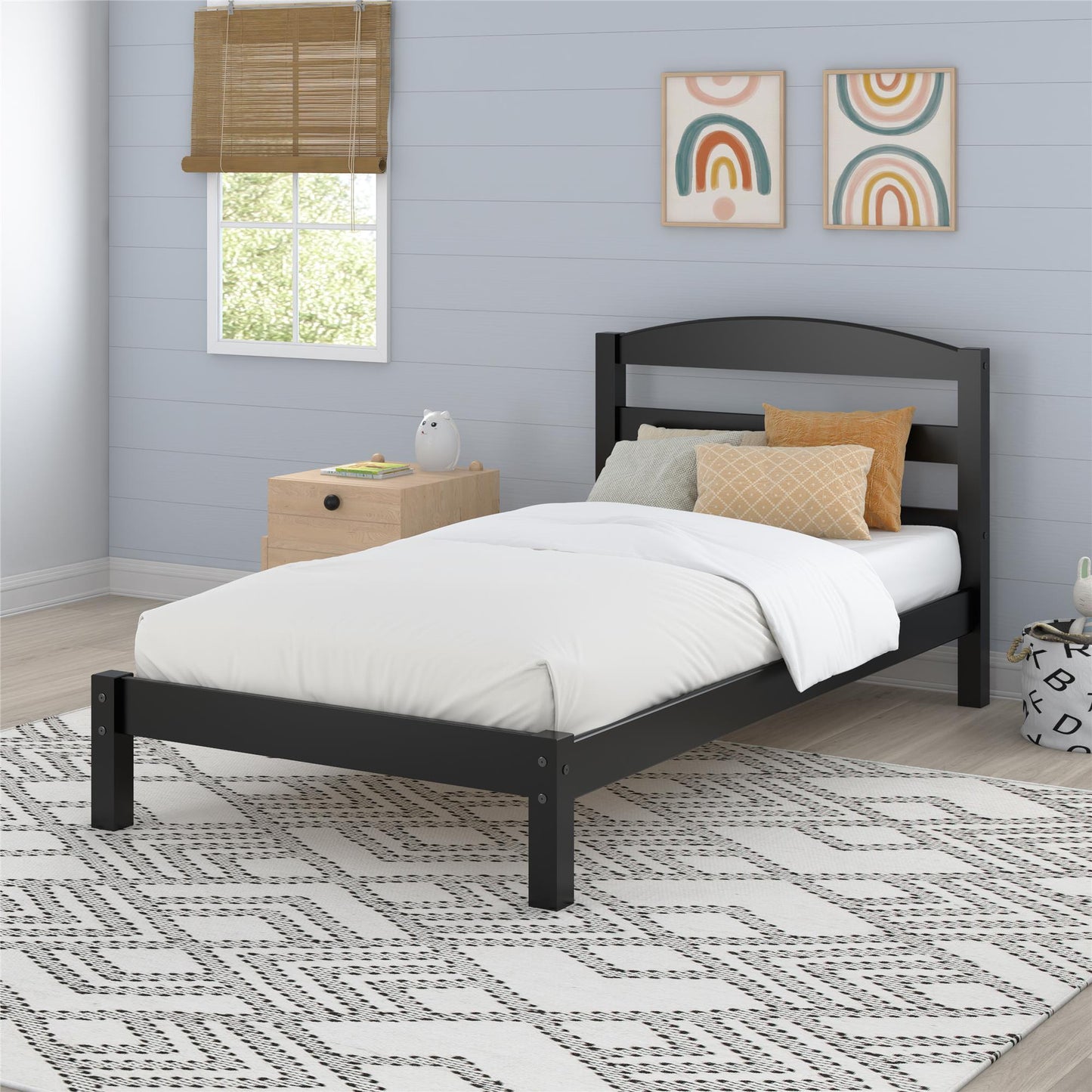 Braylon Twin Sized Wooden Bed Frame with Wood Slats - Black