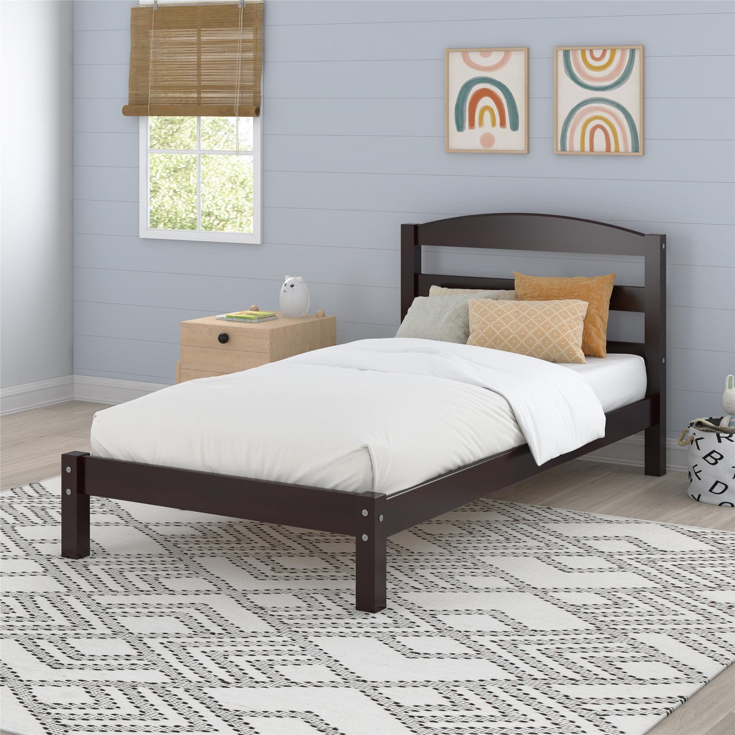 Braylon Twin Sized Wooden Bed Frame with Wood Slats - Espresso