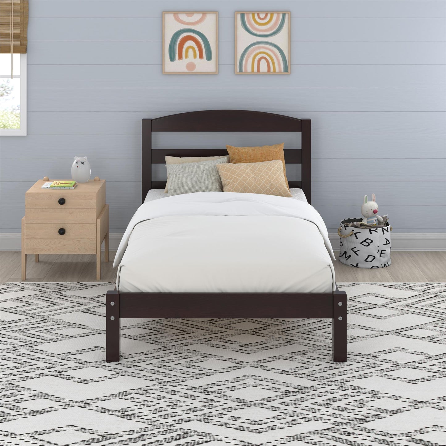 Braylon Twin Sized Wooden Bed Frame with Wood Slats - Espresso