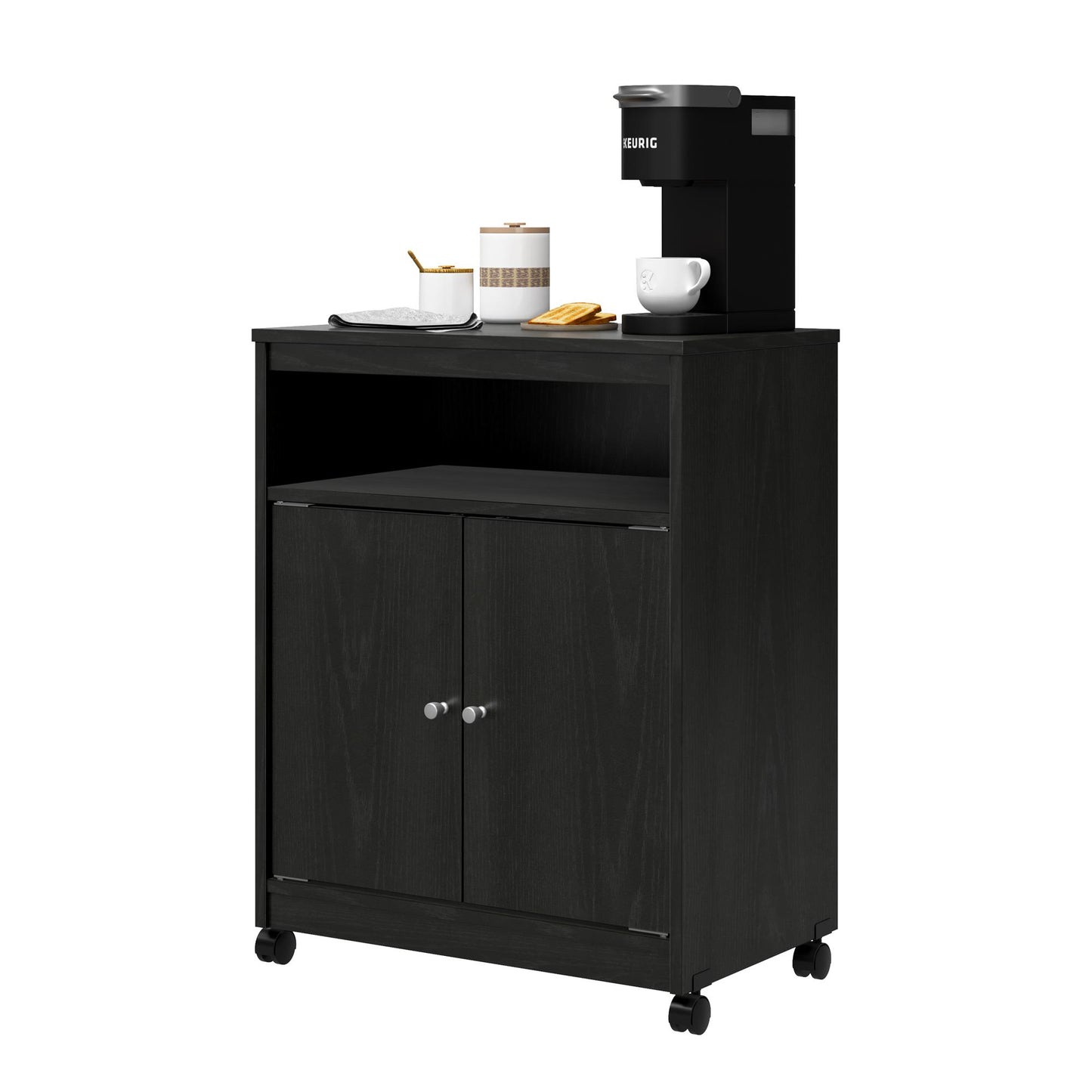 Landry 2 Door Utility Microwave Cart with Shelves - Black Oak