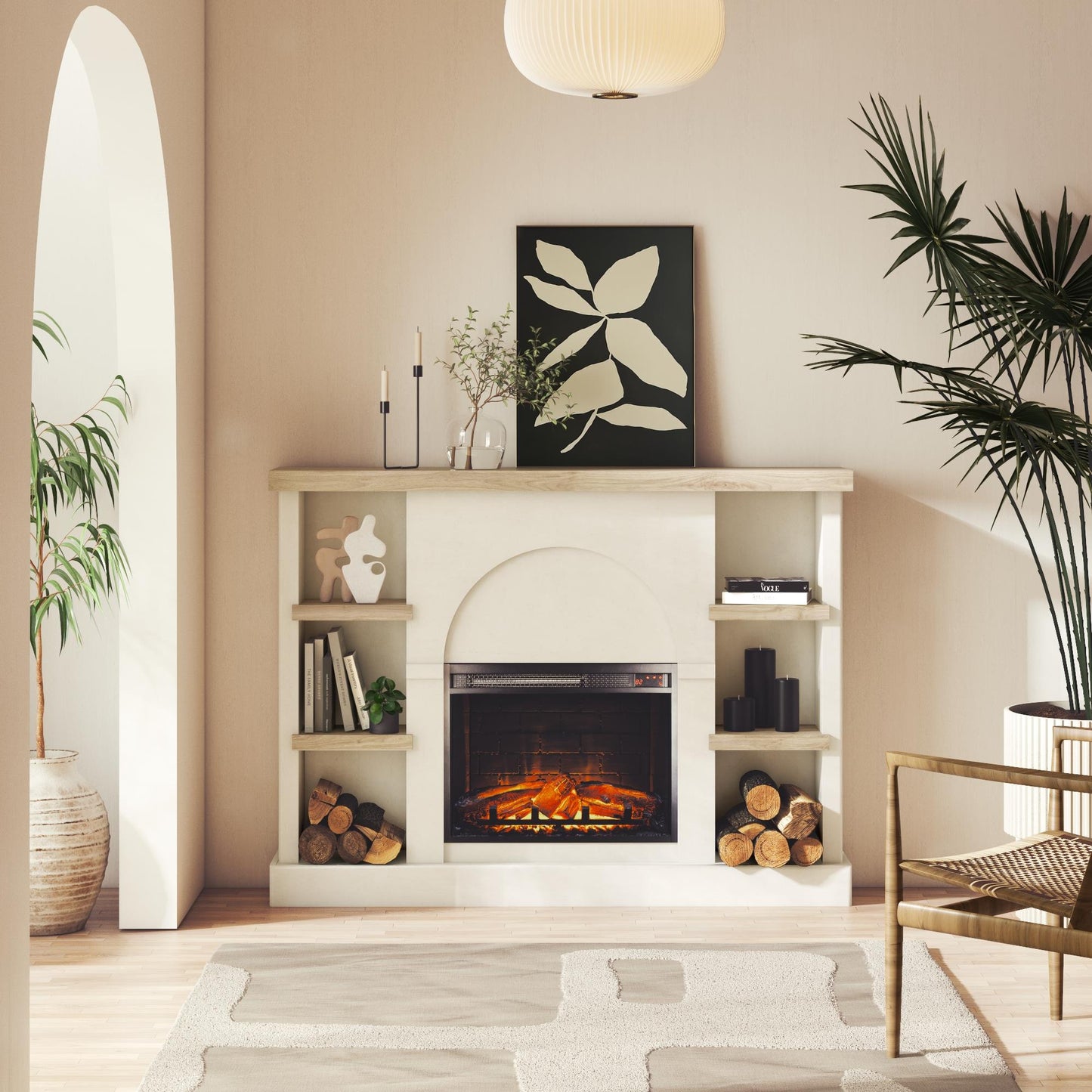 Winston Fireplace Mantel with Built-in Bookshelves - Plaster