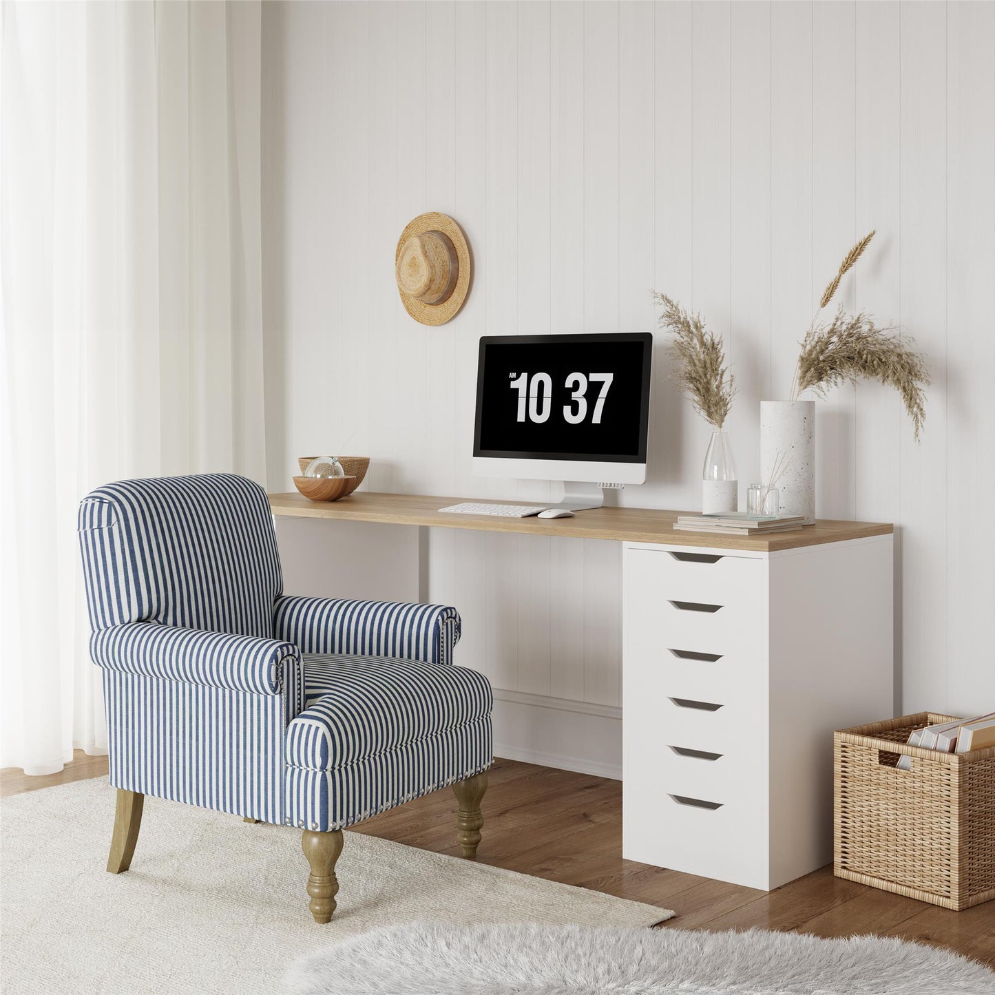 Jaya Upholstered Accent Chair with Solid Wood Feet - Blue Stripe