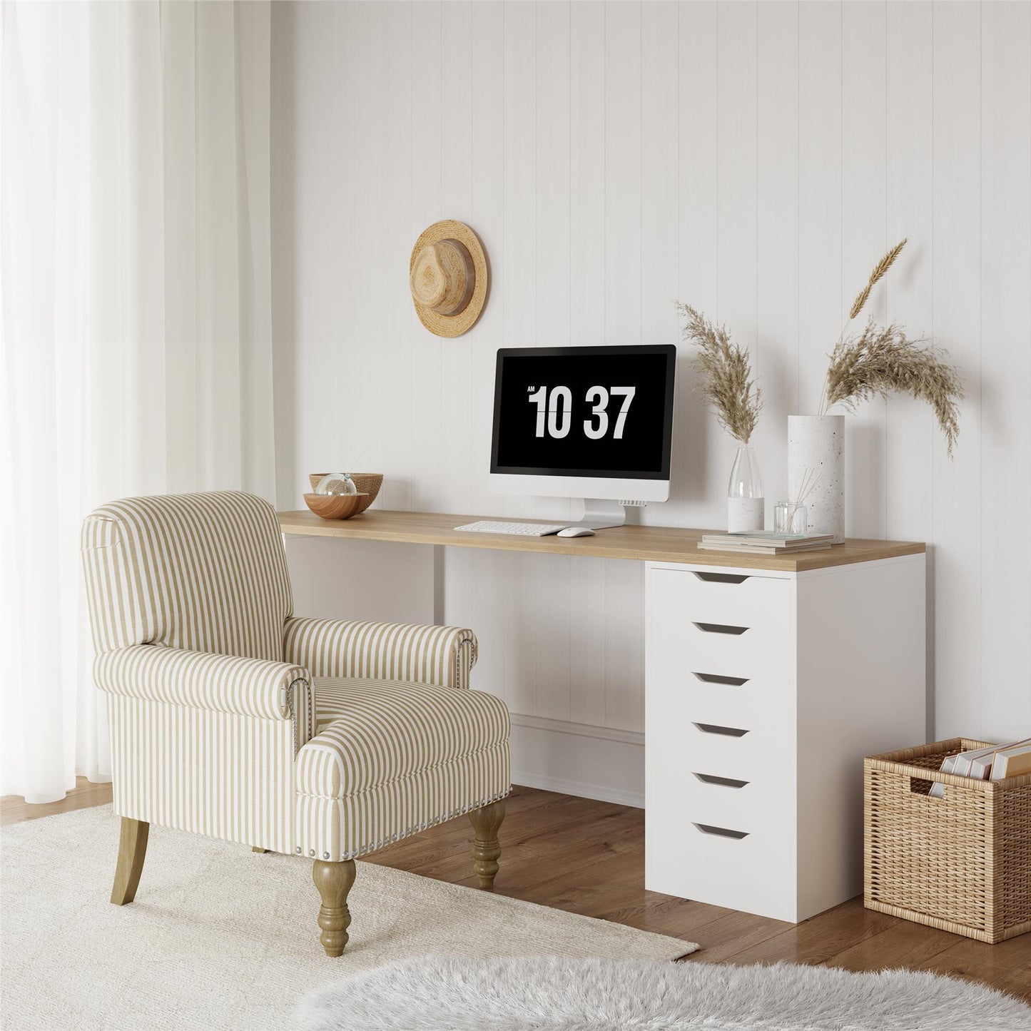 Jaya Upholstered Accent Chair with Solid Wood Feet - Beige Stripe