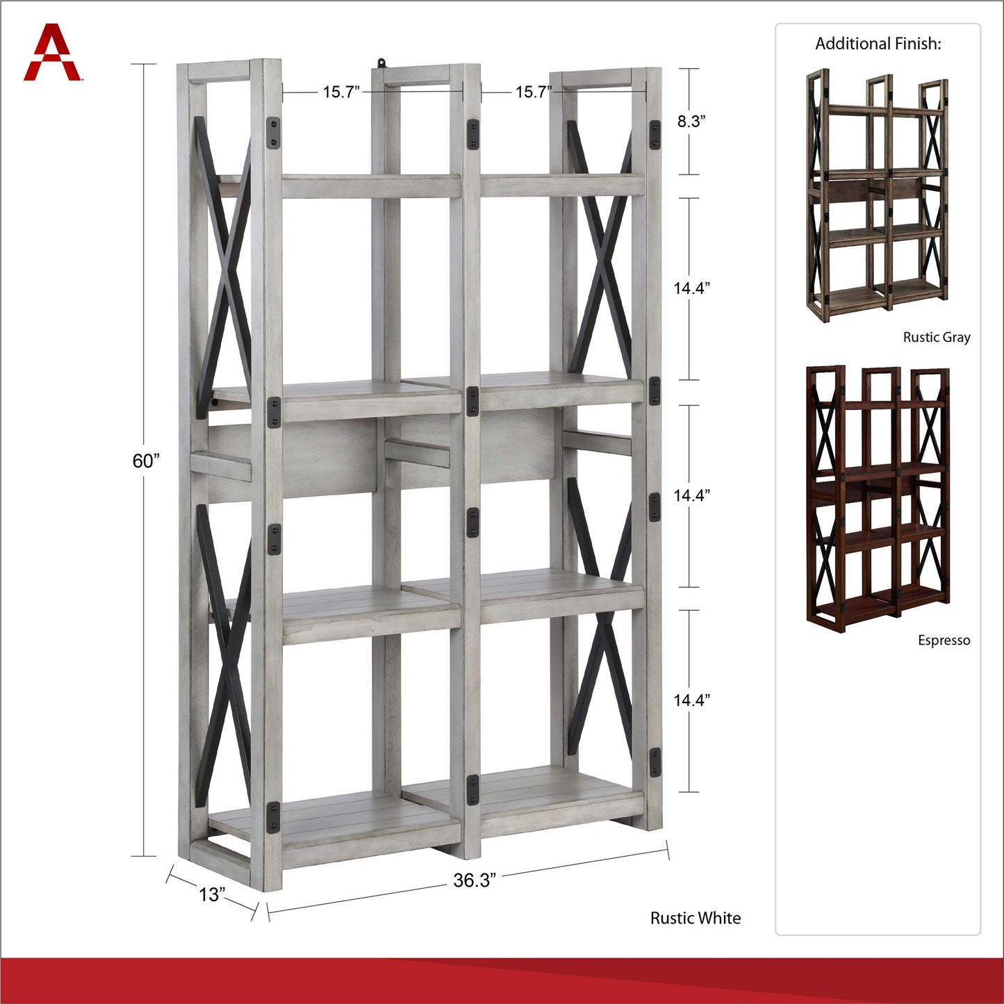 Wildwood Wood Veneer Bookcase/Room Divider with 8 Shelves - Espresso