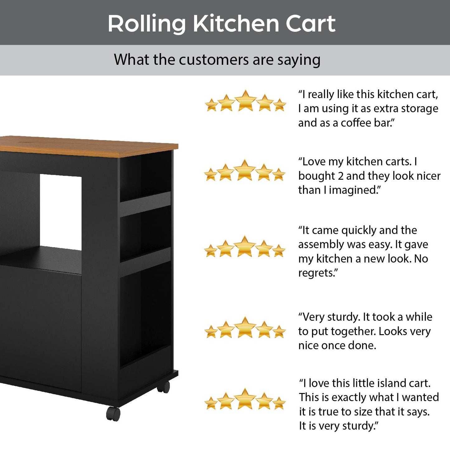 Williams Mobile Kitchen Cart with Wine Bottle Storage - Black