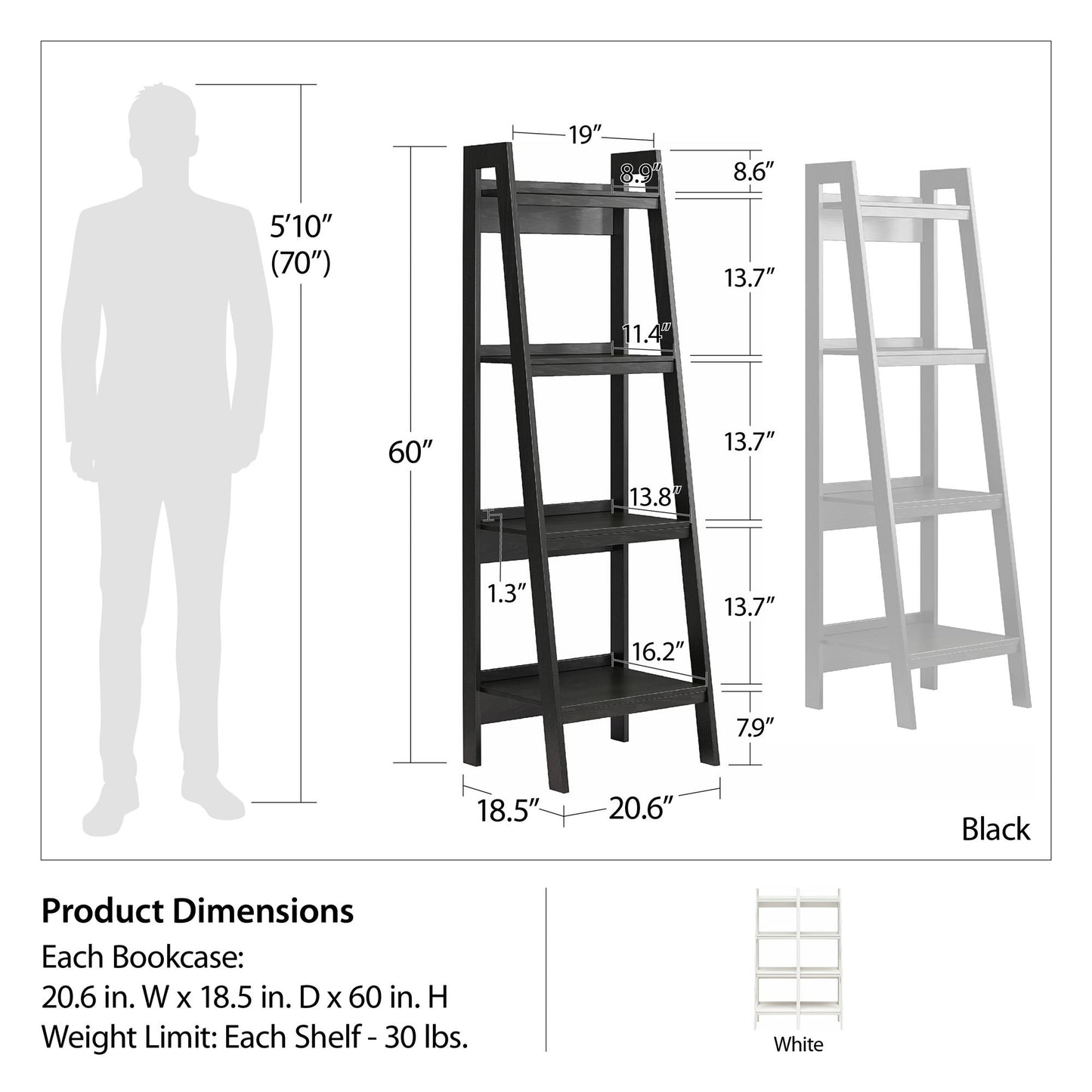 Lawrence 4 Shelf Ladder Bookcase Bundle, Set of 2 - White