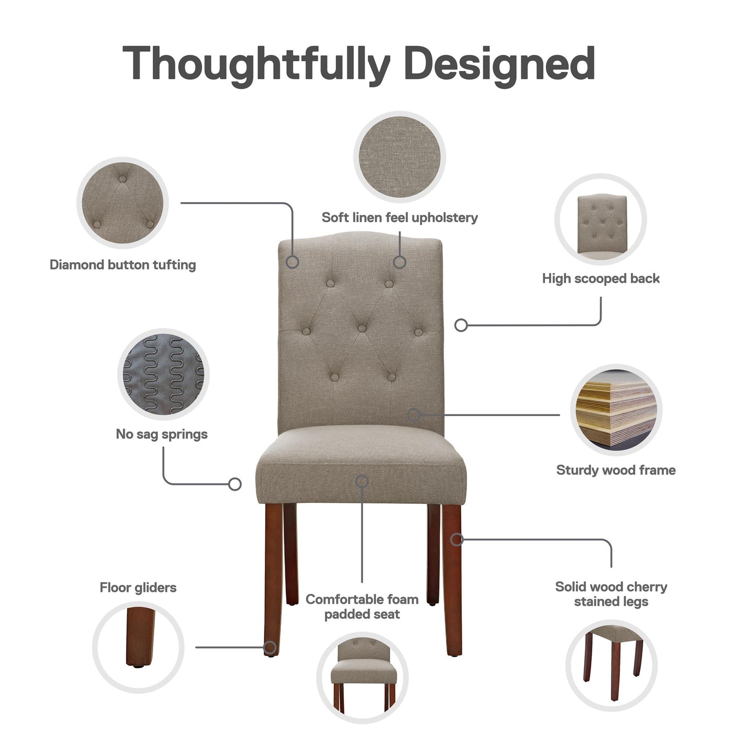 Better Homes and Gardens Parsons Upholstered Tufted Dining Chair, Taupe - Dark Taupe
