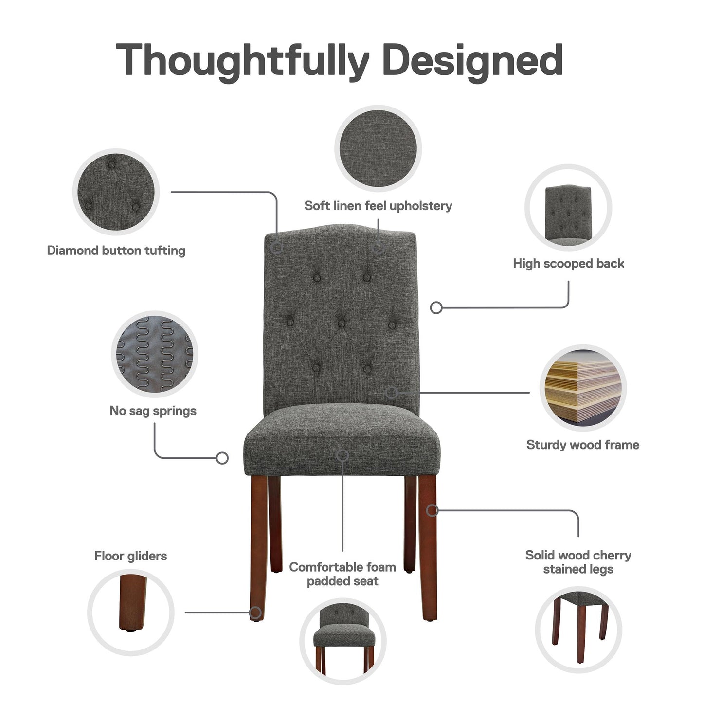Better Homes and Gardens Parsons Upholstered Tufted Dining Chair, Gray - Grey Linen
