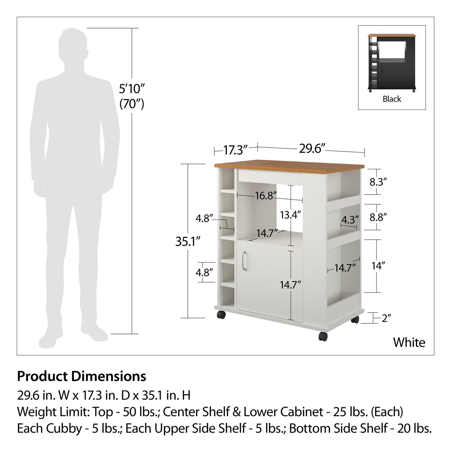 Williams Mobile Kitchen Cart with Wine Bottle Storage - Black