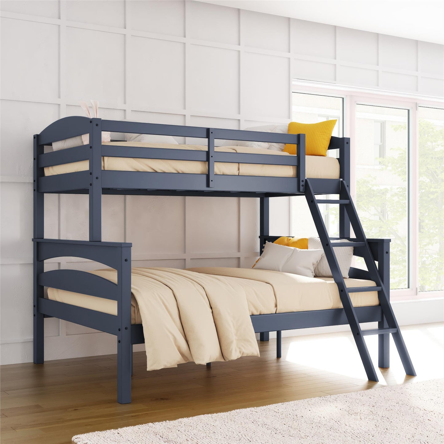 Brady Twin over Full Wooden Bunk Bed Frame with Ladder - Graphite Blue