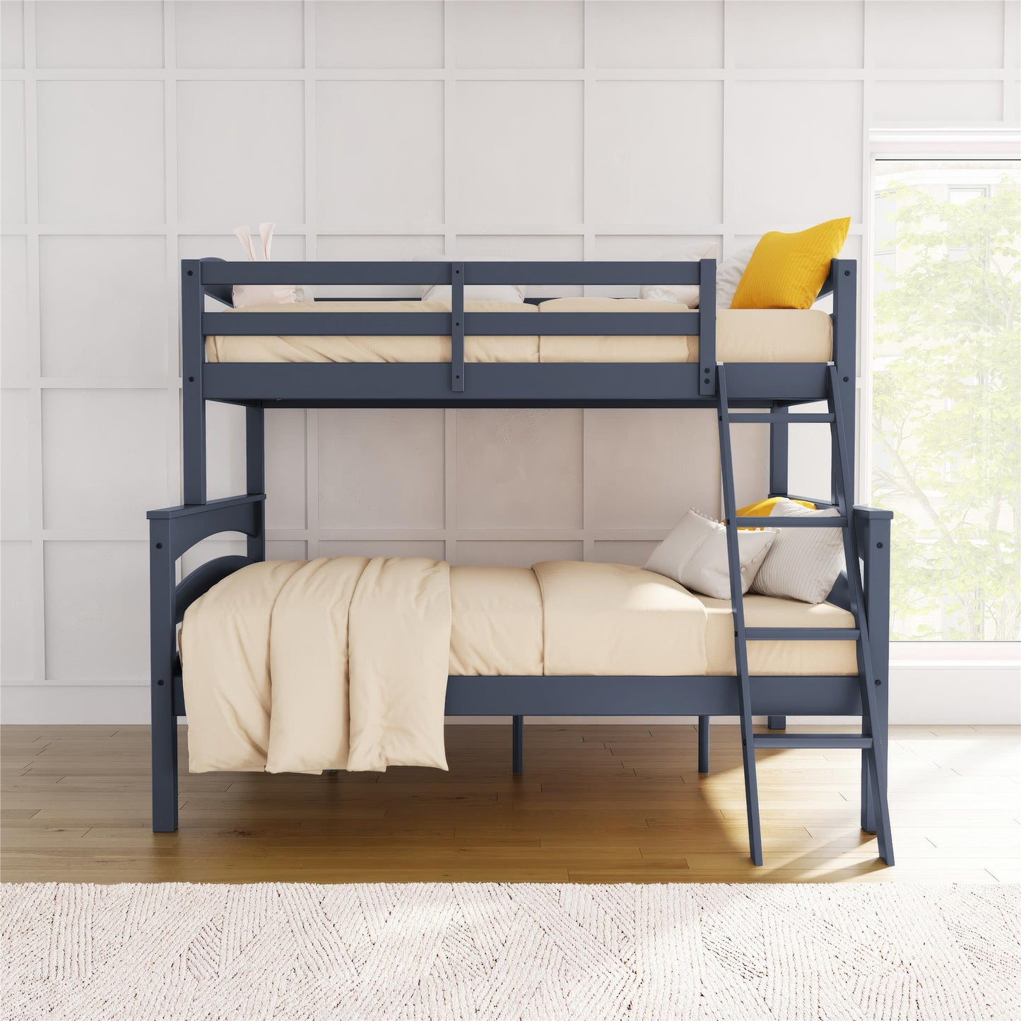 Brady Twin over Full Wooden Bunk Bed Frame with Ladder - Graphite Blue