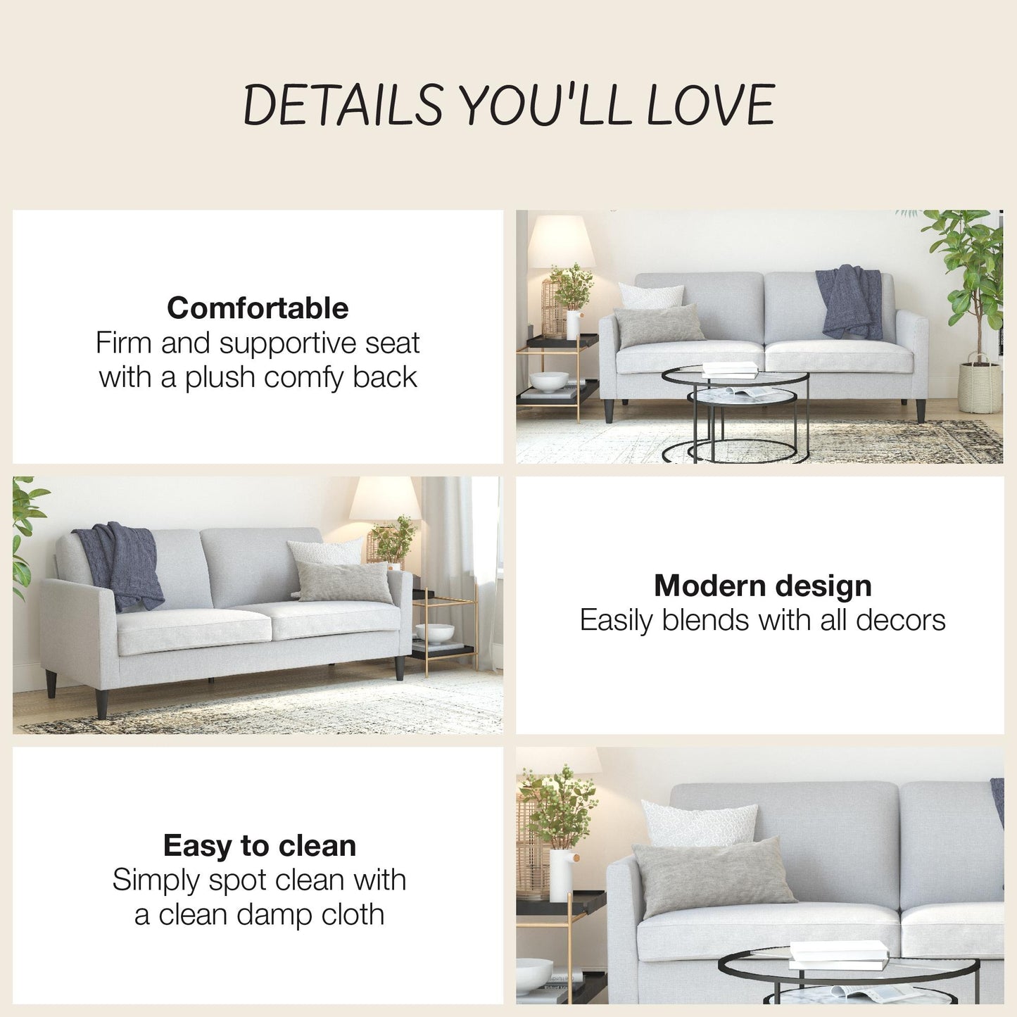 Winston Sofa with Pocket Coils - Light Gray