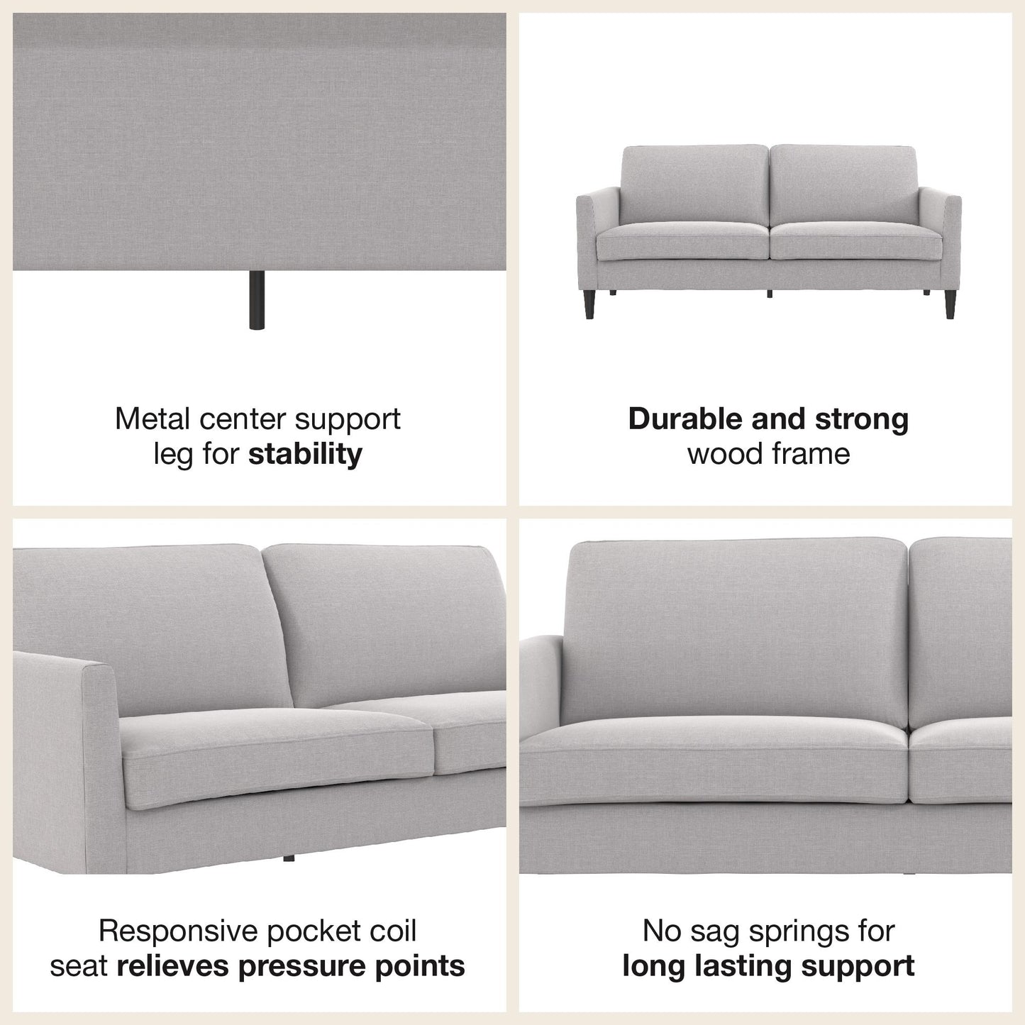 Winston Sofa with Pocket Coils - Light Gray