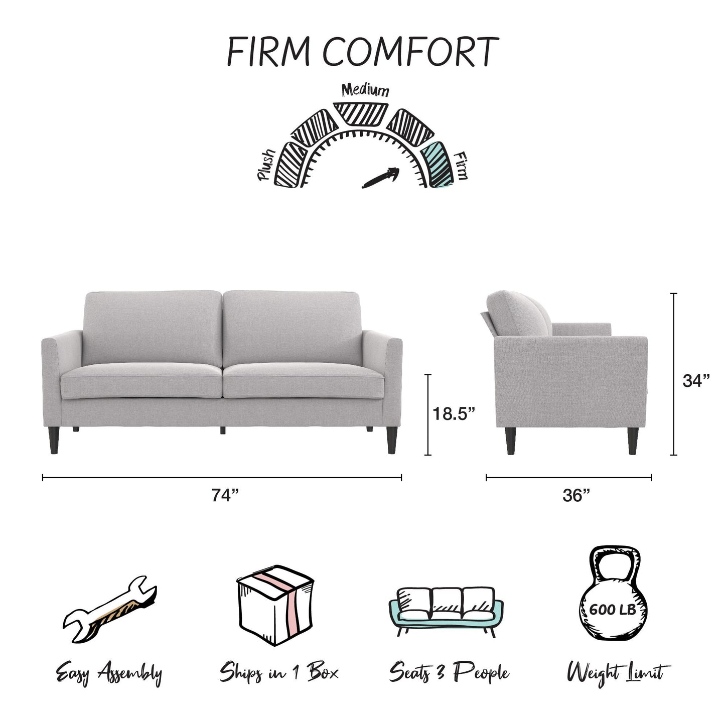 Winston Sofa with Pocket Coils - Light Gray