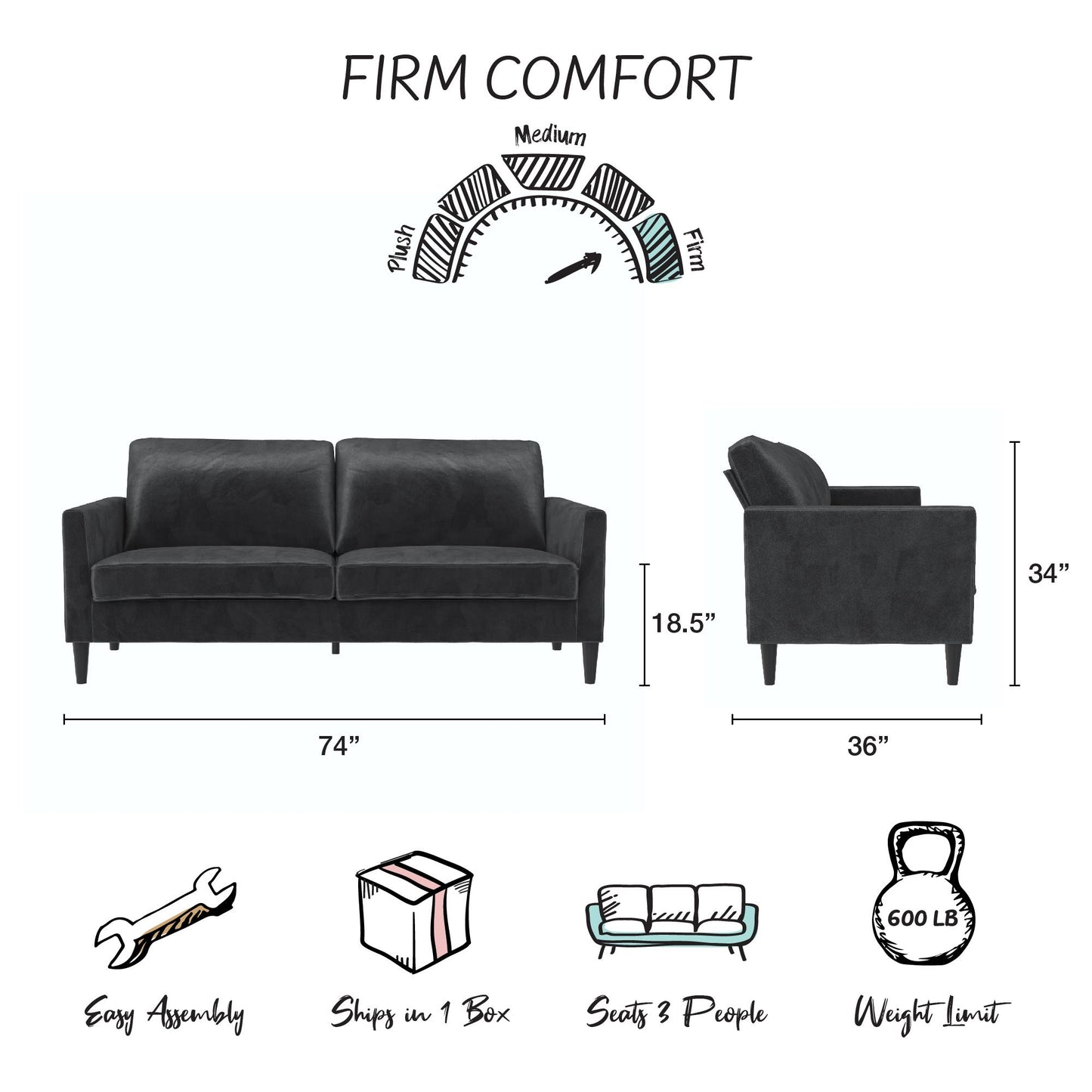 Winston Sofa with Pocket Coils - Dark Gray