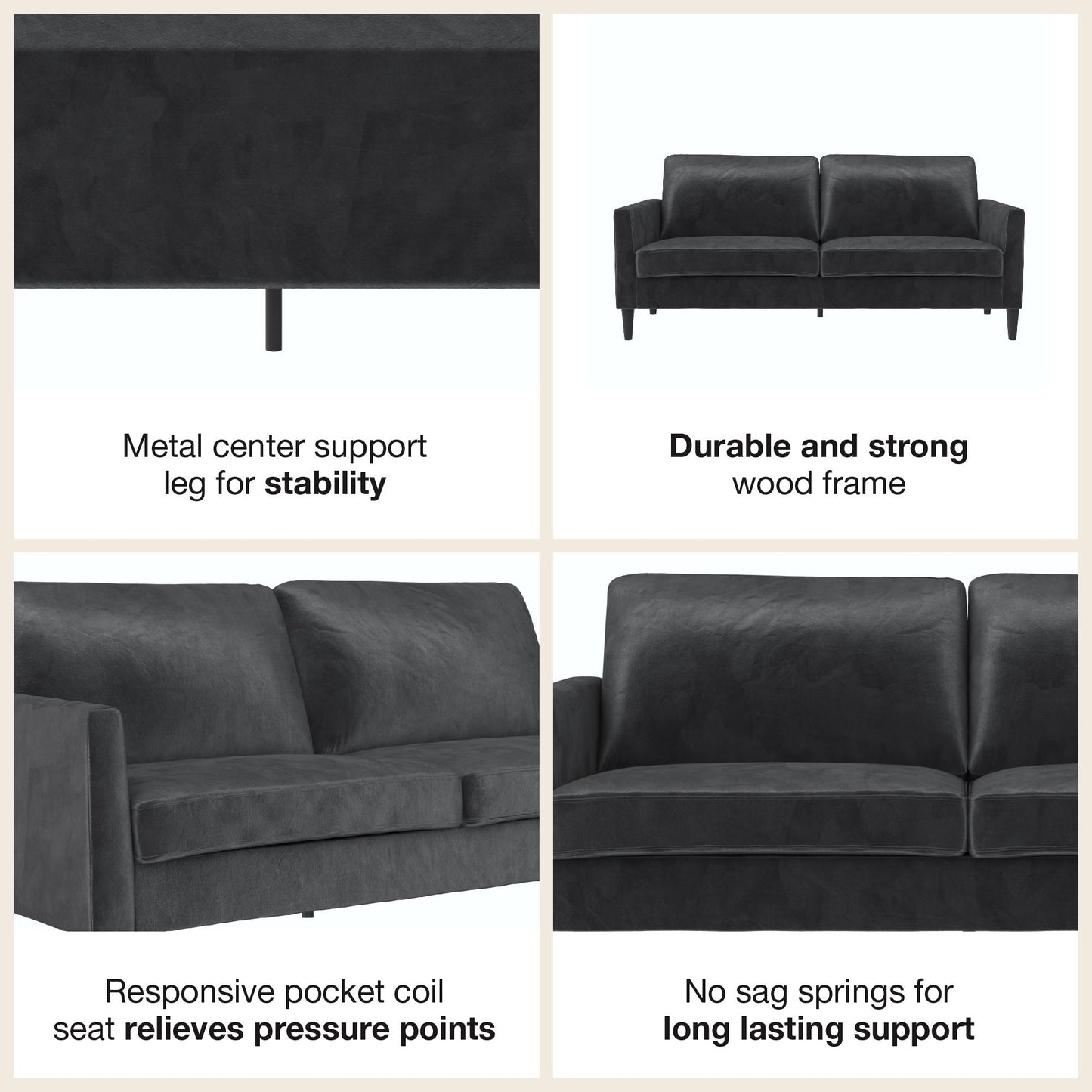 Winston Sofa with Pocket Coils - Dark Gray
