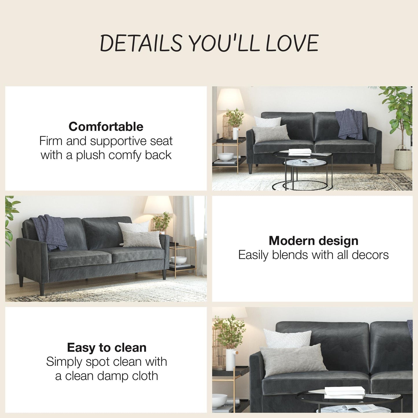 Winston Sofa with Pocket Coils - Dark Gray
