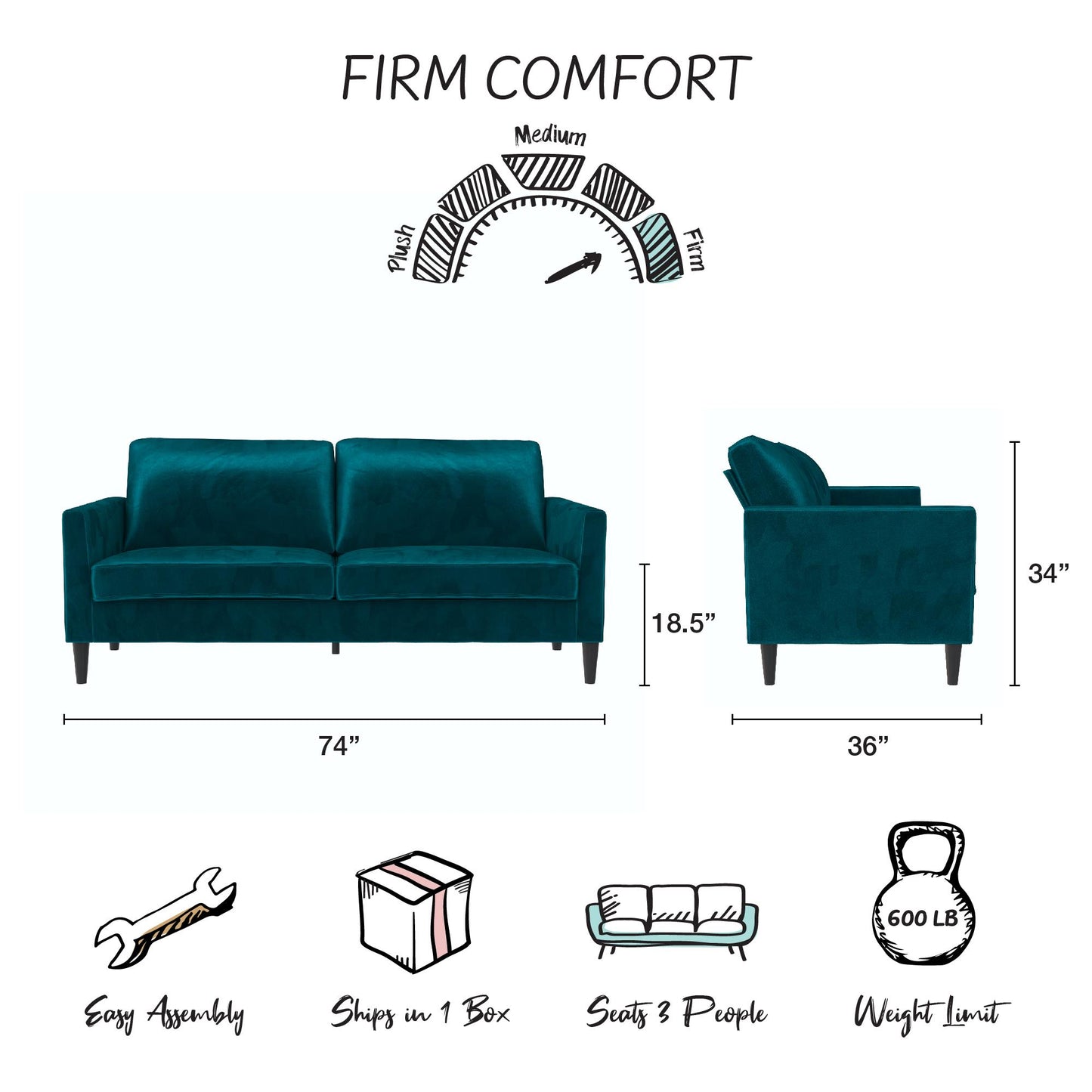 Winston Sofa with Pocket Coils - Green