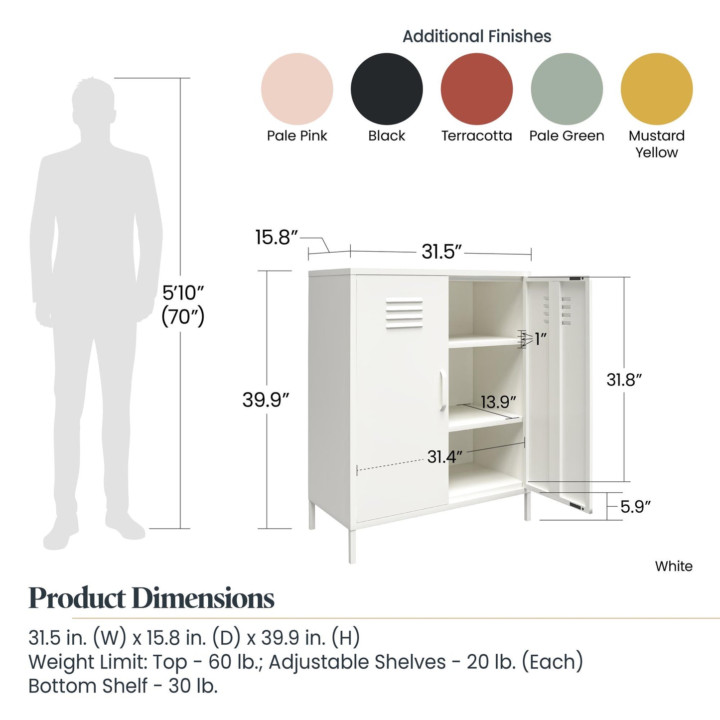 Shadwick 2 Door Metal Locker Storage Cabinet with 3 Shelves - Terracotta