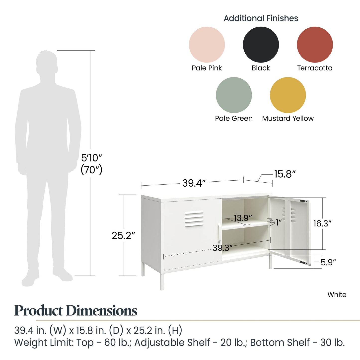 Shadwick 2 Door Metal Locker Accent Cabinet with 2 Shelves - Terracotta
