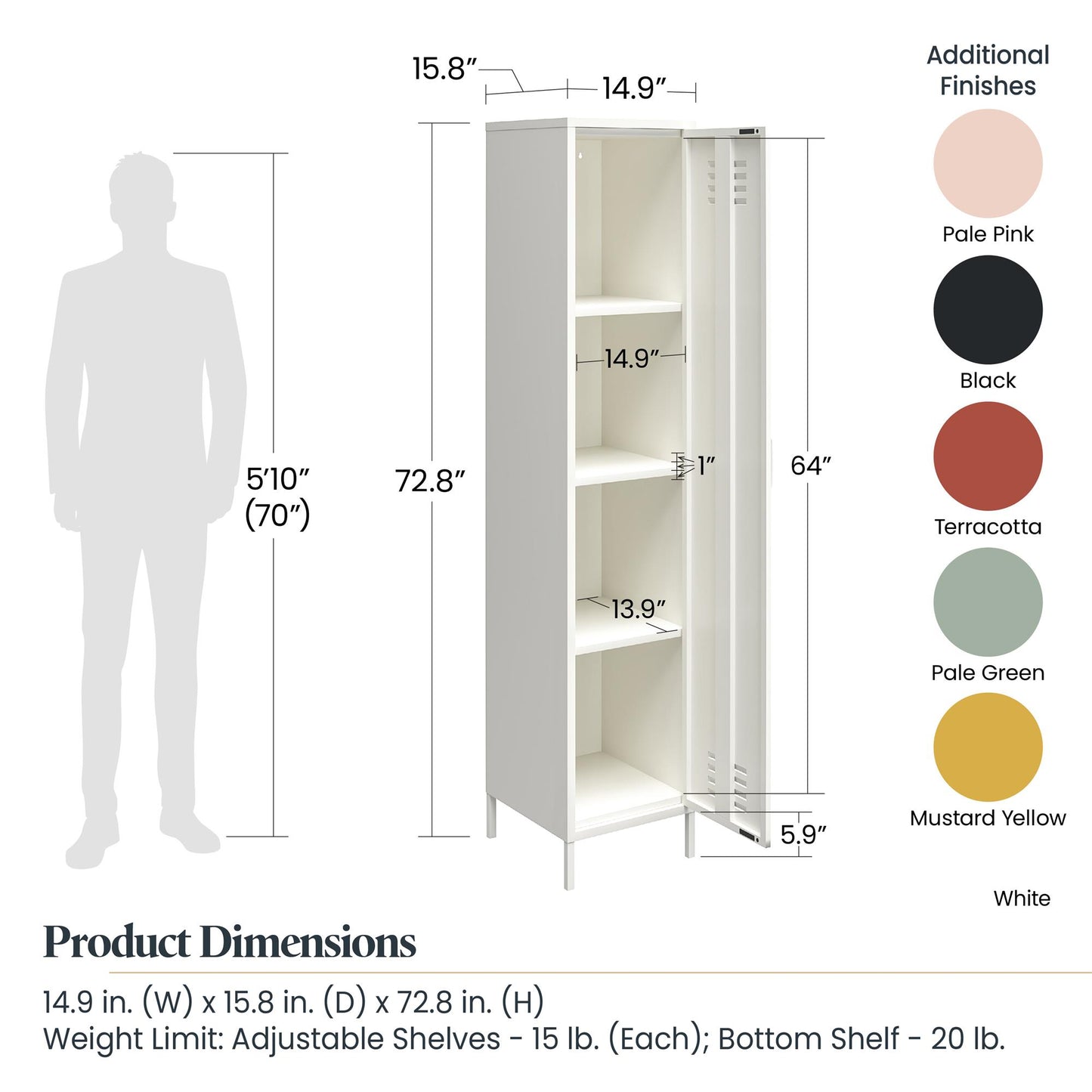 Shadwick Single Closed Door Metal Locker Storage Cabinet with 4 Shelves - Pink