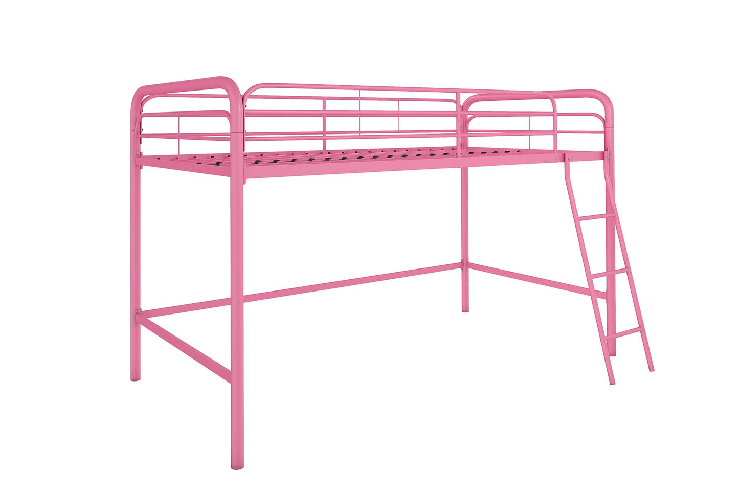 Jett Junior Loft Bed with Metal Frame and Built-In Ladder - Pink - Twin