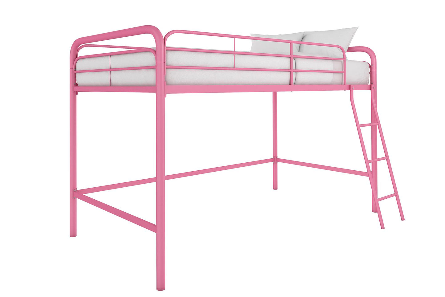 Jett Junior Loft Bed with Metal Frame and Built-In Ladder - Pink - Twin