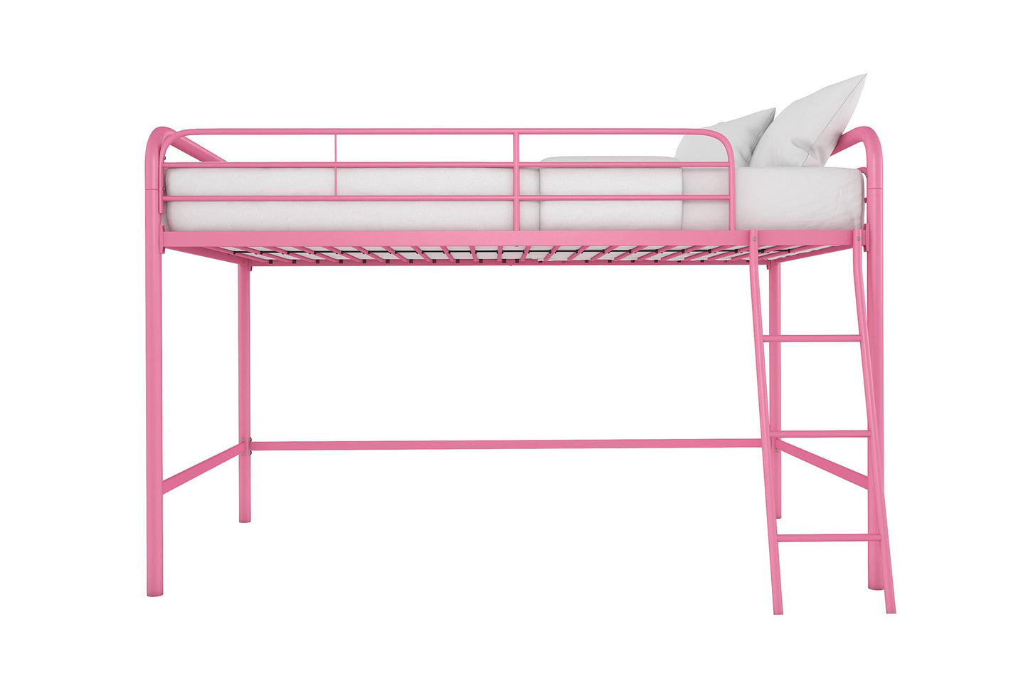 Jett Junior Loft Bed with Metal Frame and Built-In Ladder - Pink - Twin