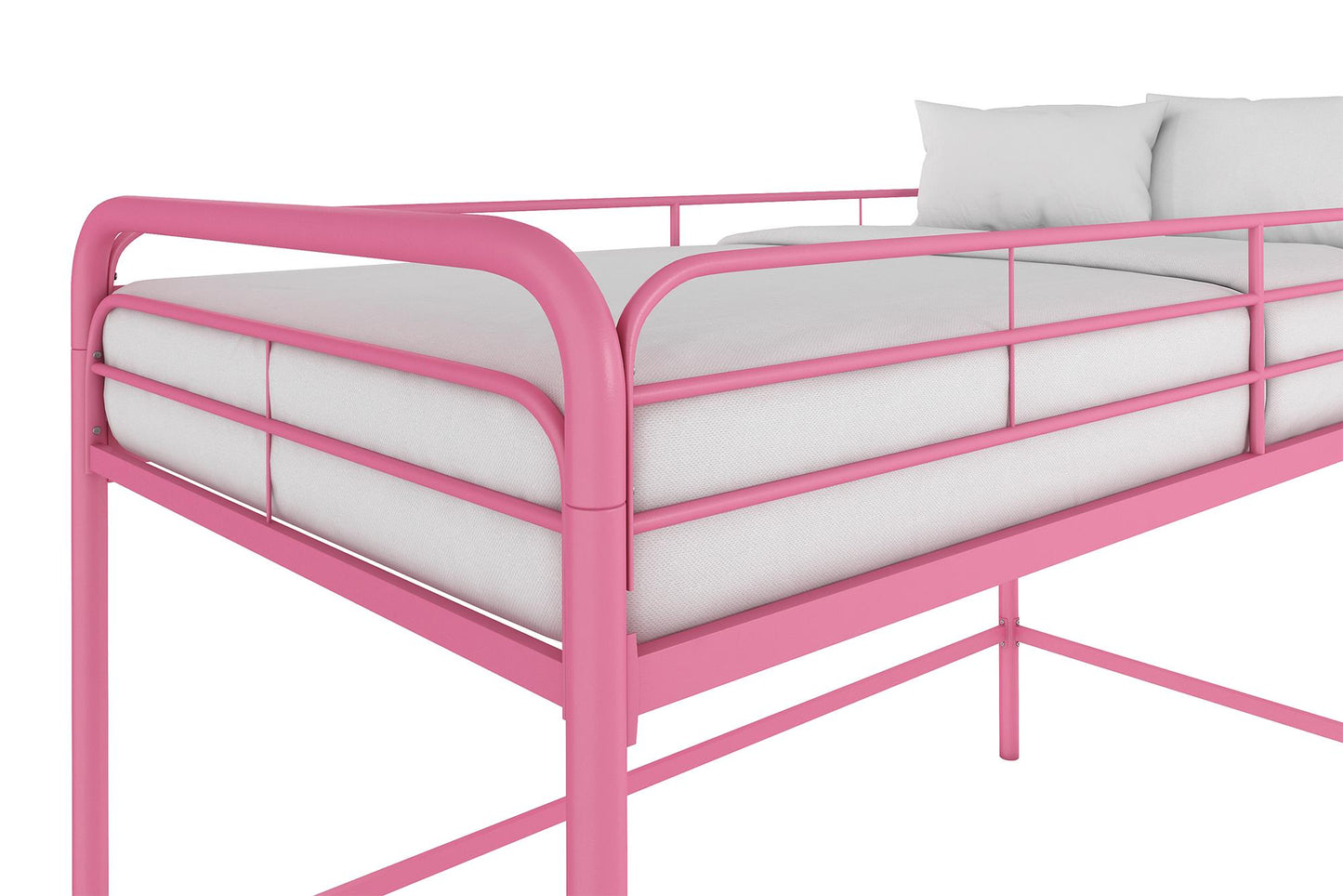 Jett Junior Loft Bed with Metal Frame and Built-In Ladder - Pink - Twin