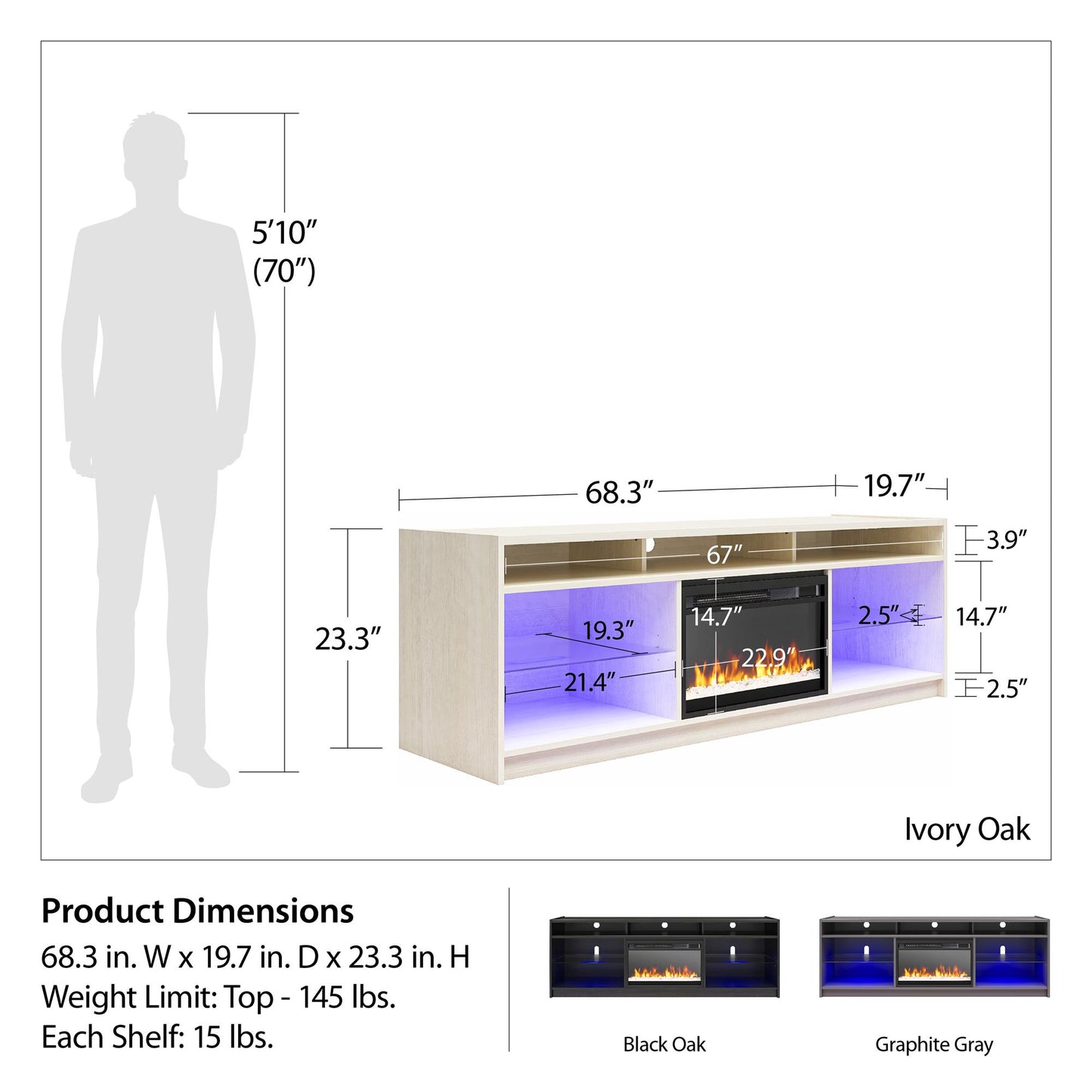 Luna Fireplace TV Stand for TVs up to 75" - Black Oak