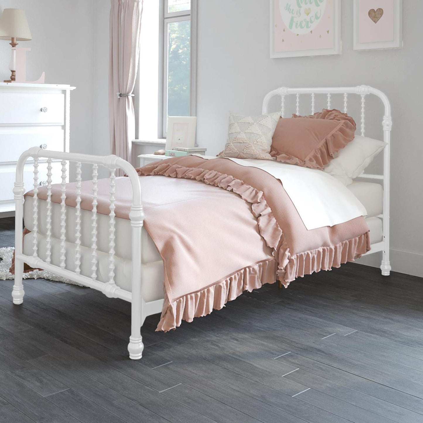 Monarch Hill Wren Metal Bed with Curved Scrollwork Design - White - Twin