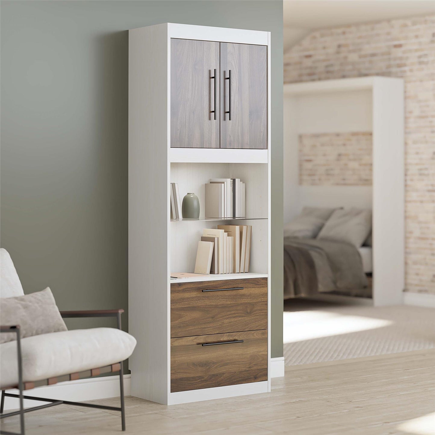 Single Side Cabinet Glass Shelf LED Lighting - Columbia Walnut