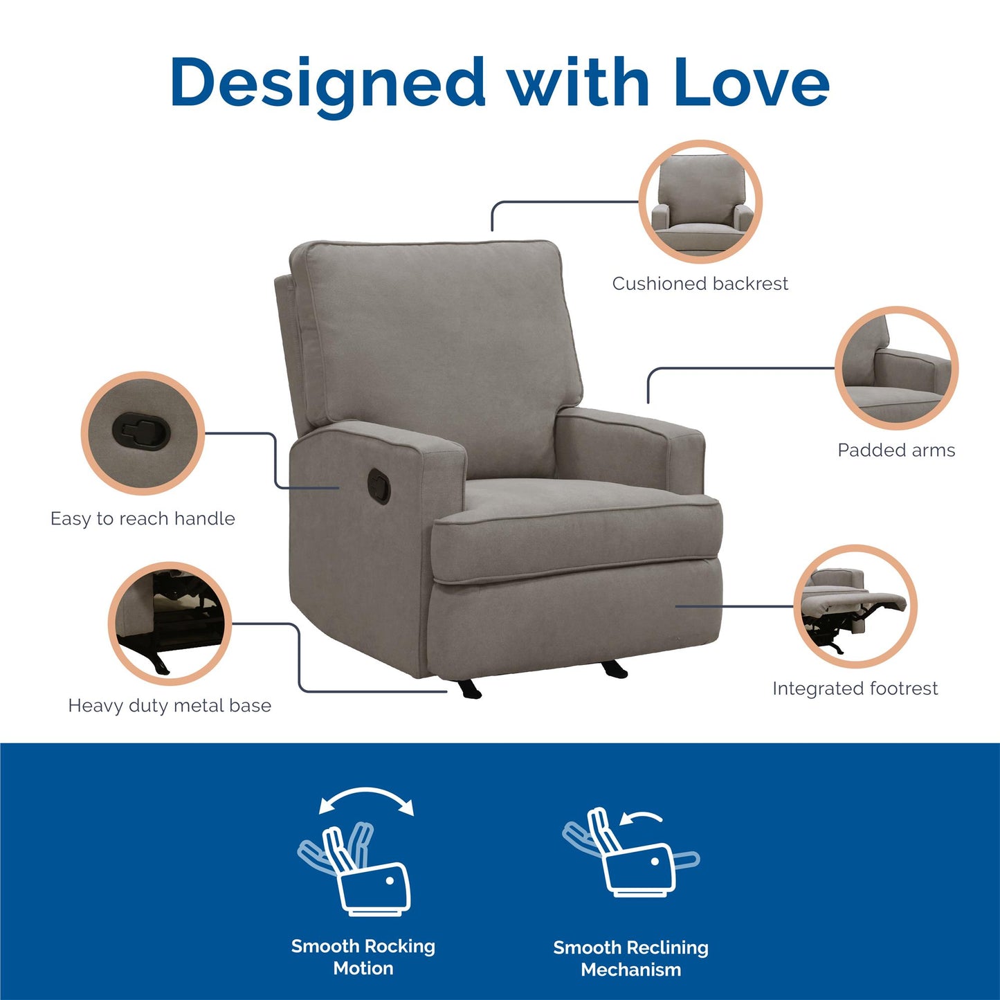 Baby Relax Salma Rocker Recliner Chair, Taupe Chenille - Taupe