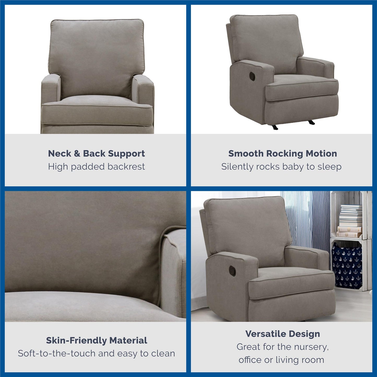 Baby Relax Salma Rocker Recliner Chair, Taupe Chenille - Taupe