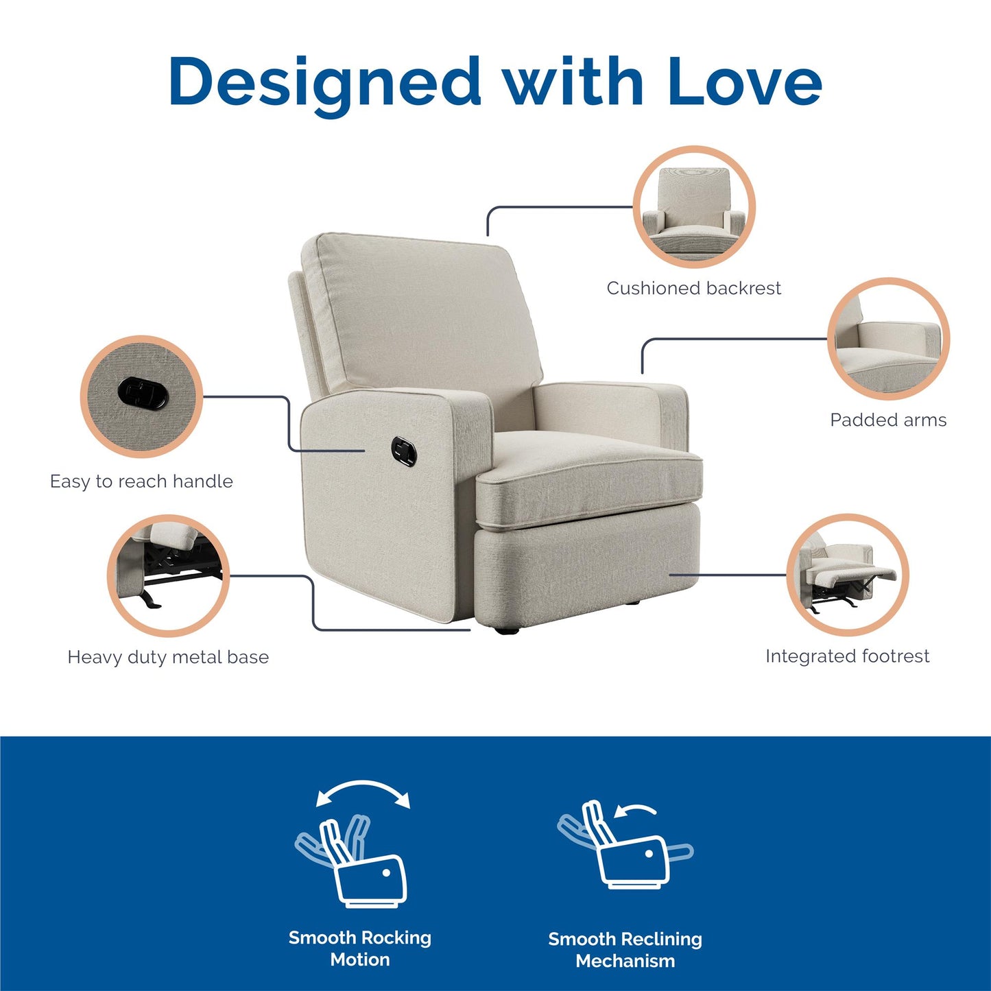 Baby Relax Salma Rocker Recliner Chair, Beige Chenille - Beige