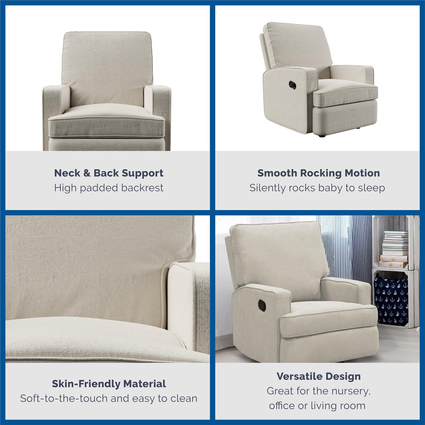 Baby Relax Salma Rocker Recliner Chair, Beige Chenille - Beige