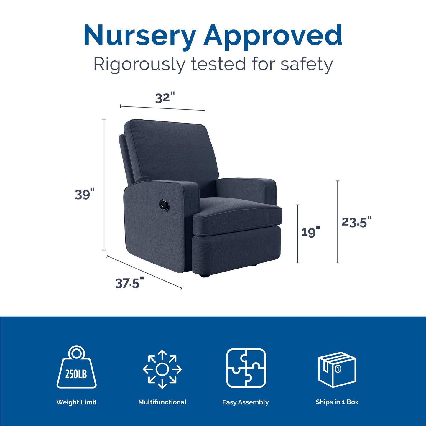 Baby Relax Salma Rocker Recliner Chair, Navy Chenille - Navy