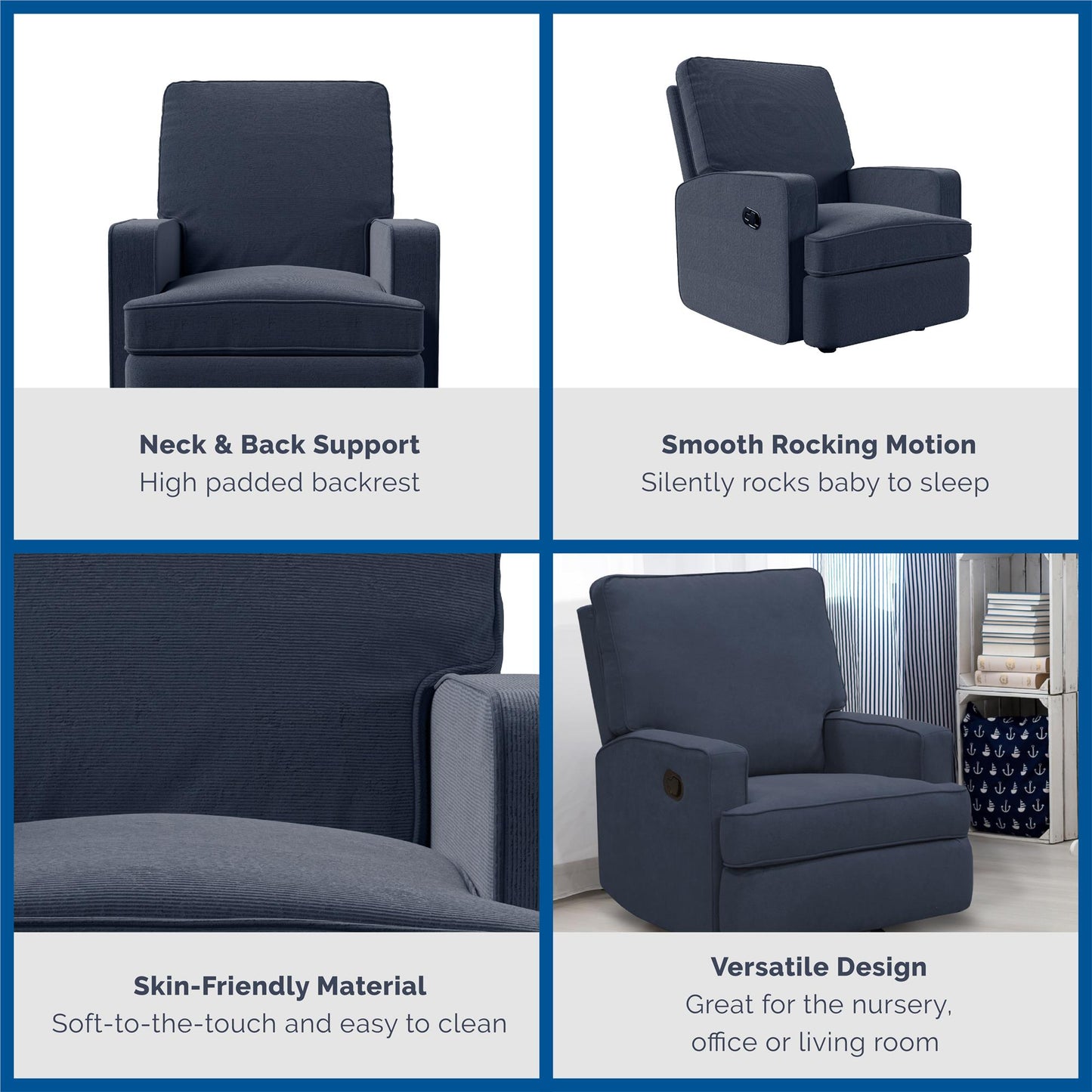 Baby Relax Salma Rocker Recliner Chair, Navy Chenille - Navy
