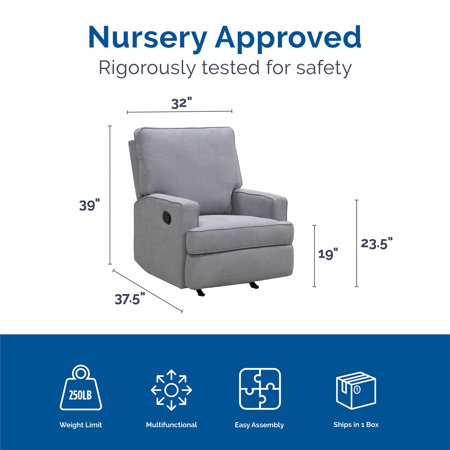 Baby Relax Salma Rocker Recliner Chair, Gray Chenille - Gray