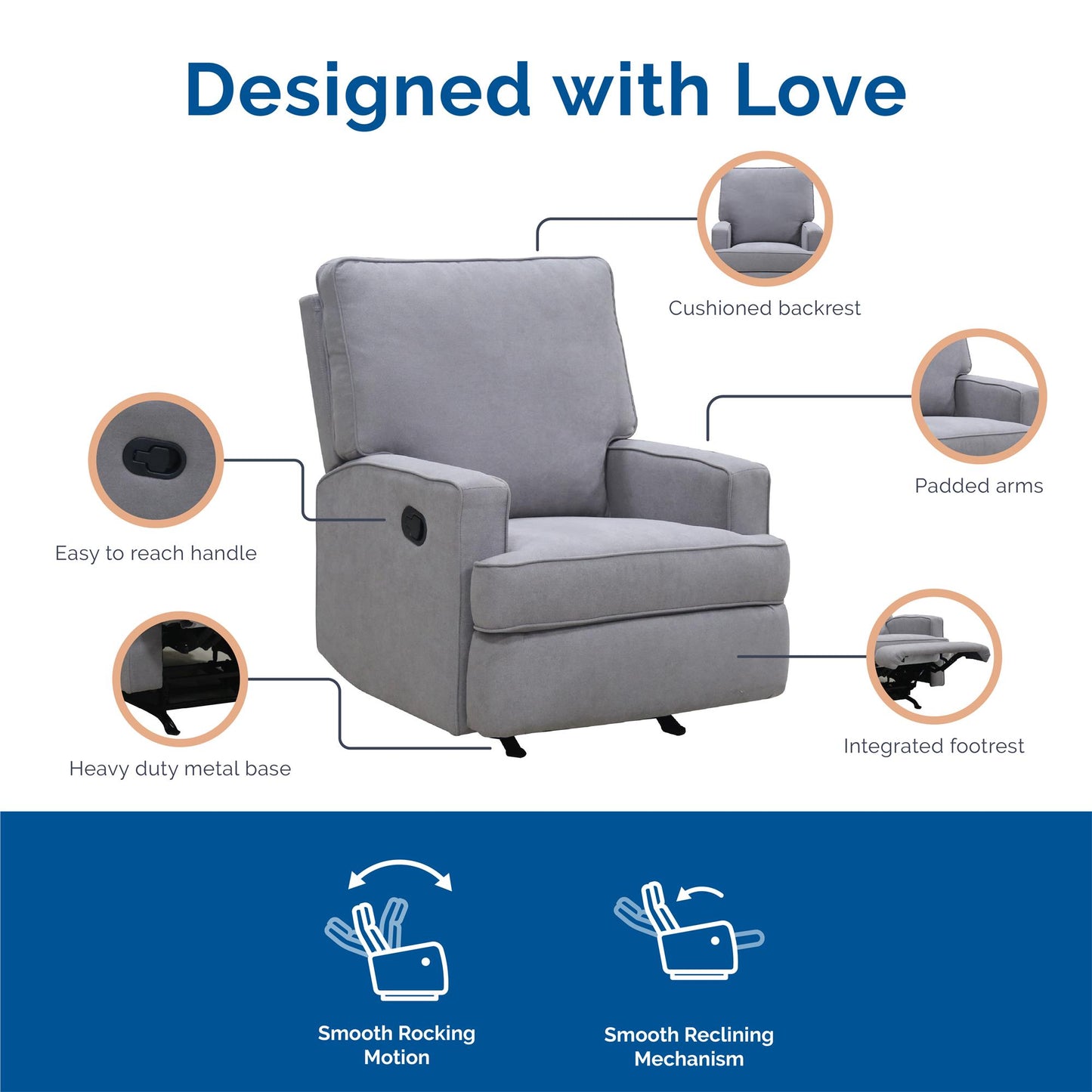 Baby Relax Salma Rocker Recliner Chair, Gray Chenille - Gray