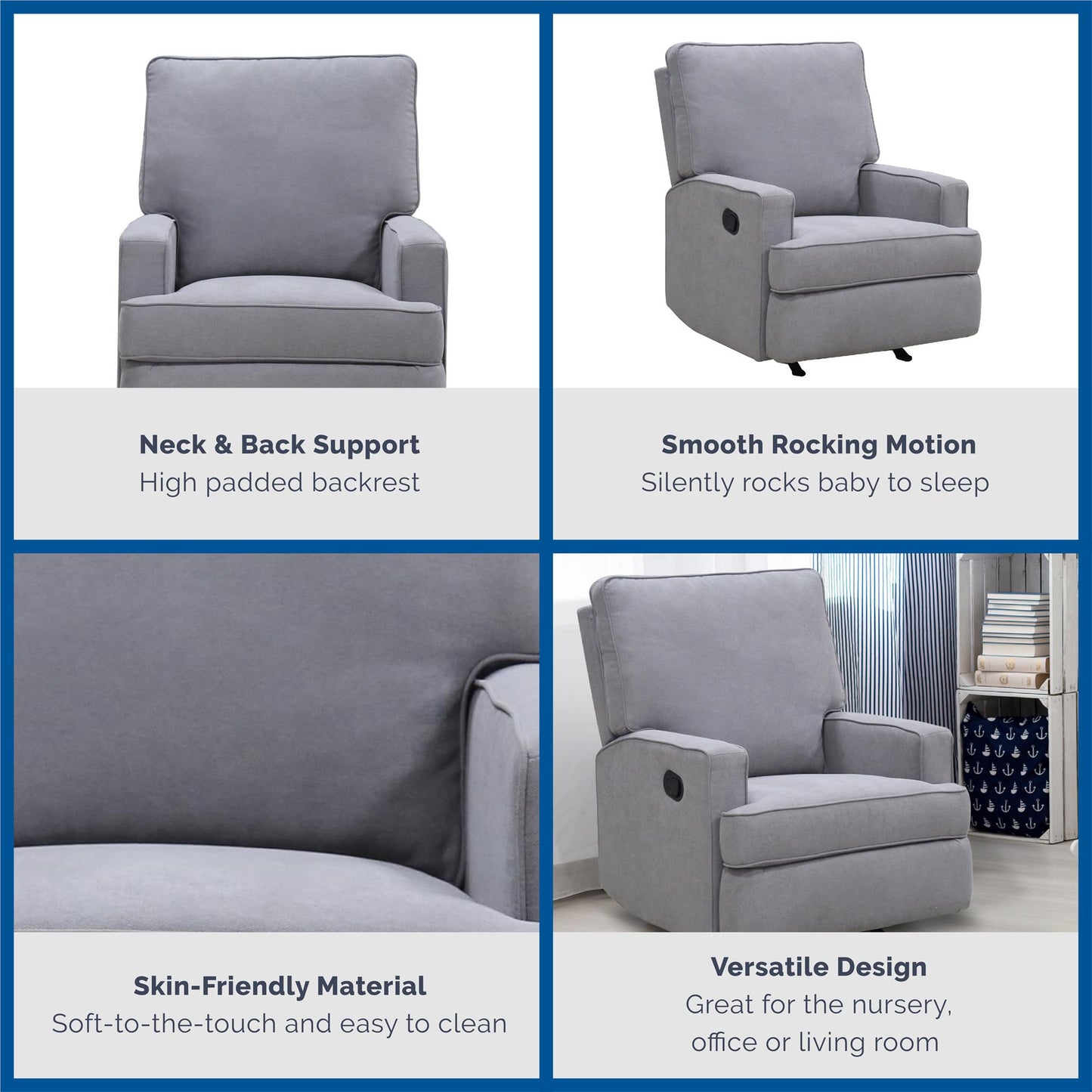 Baby Relax Salma Rocker Recliner Chair, Gray Chenille - Gray