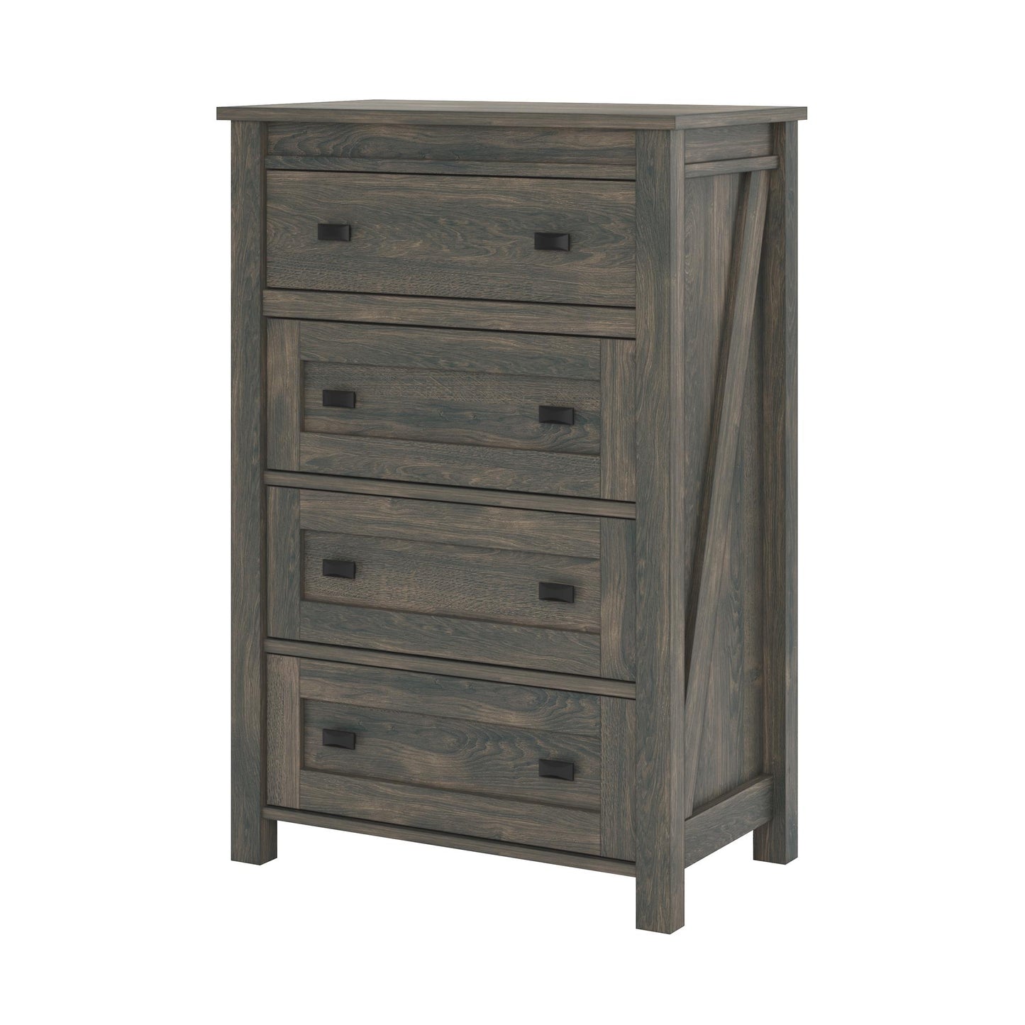 Farmington 4 Drawer Rustic Farmhouse Dresser with Linen Interiors - Weathered Oak