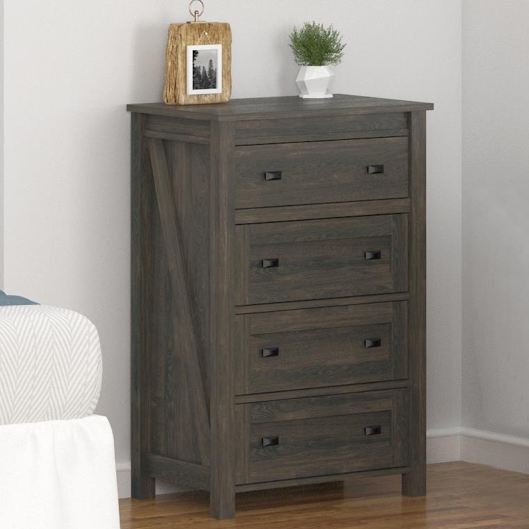 Farmington 4 Drawer Rustic Farmhouse Dresser with Linen Interiors - Weathered Oak