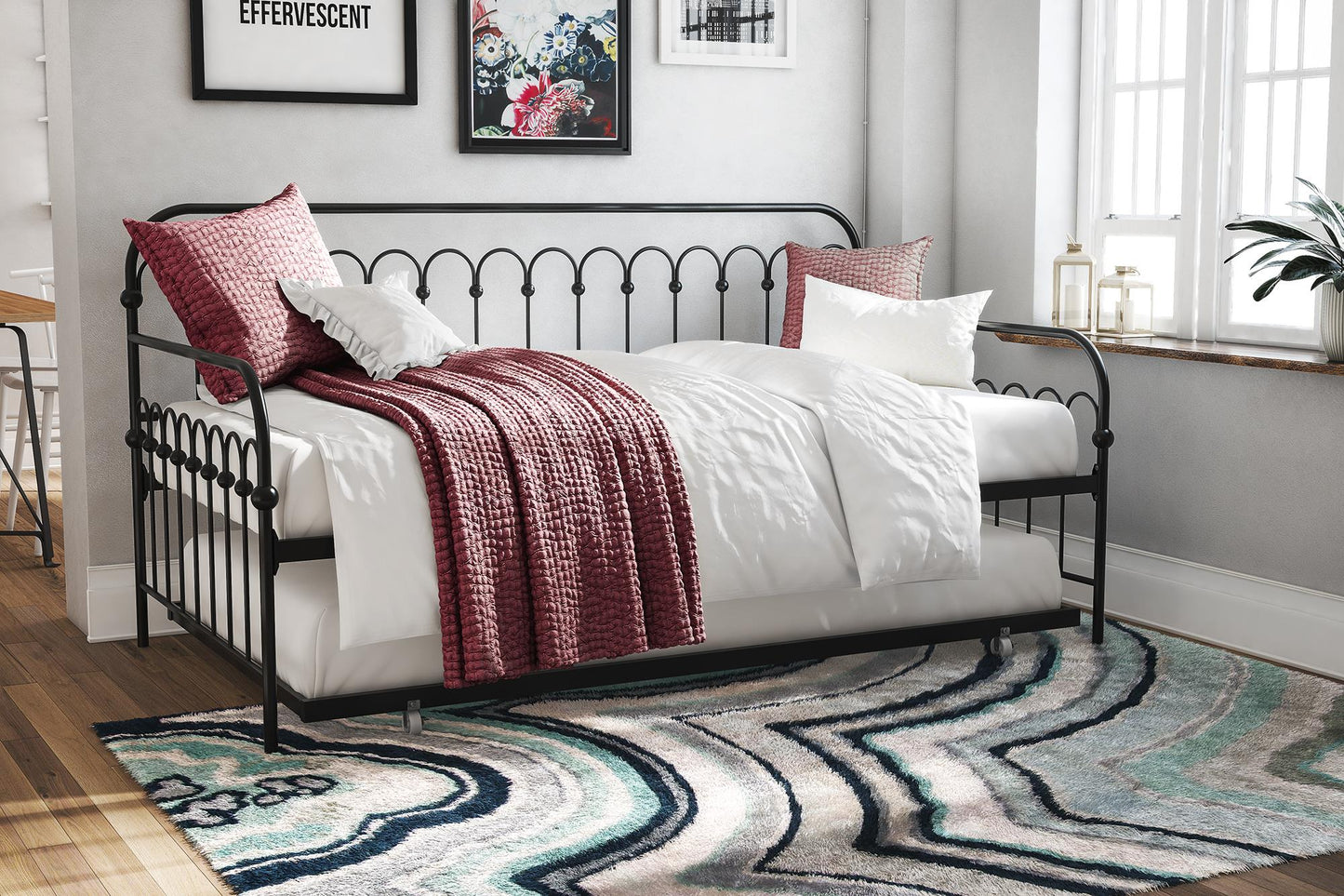 Bright Pop Metal Daybed with Trundle - Black - Twin